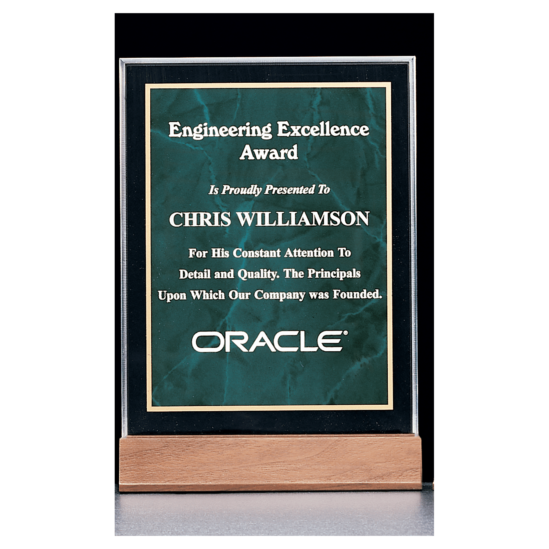 Emerald Marble Acrylic Award with American Walnut 6" x 8 5/8" Base