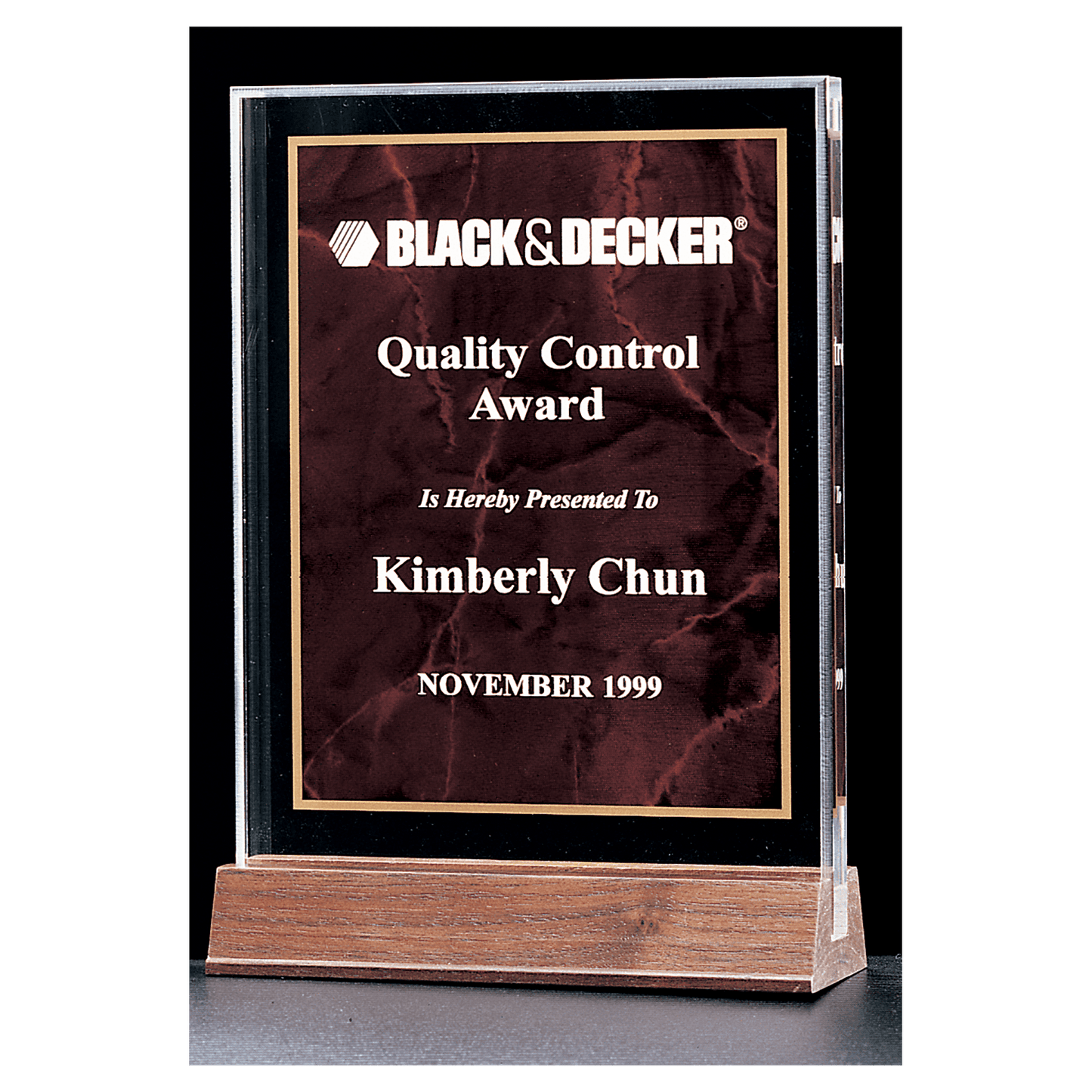 Ruby Marble Acrylic Award with American Walnut 6" x 8 5/8" Base