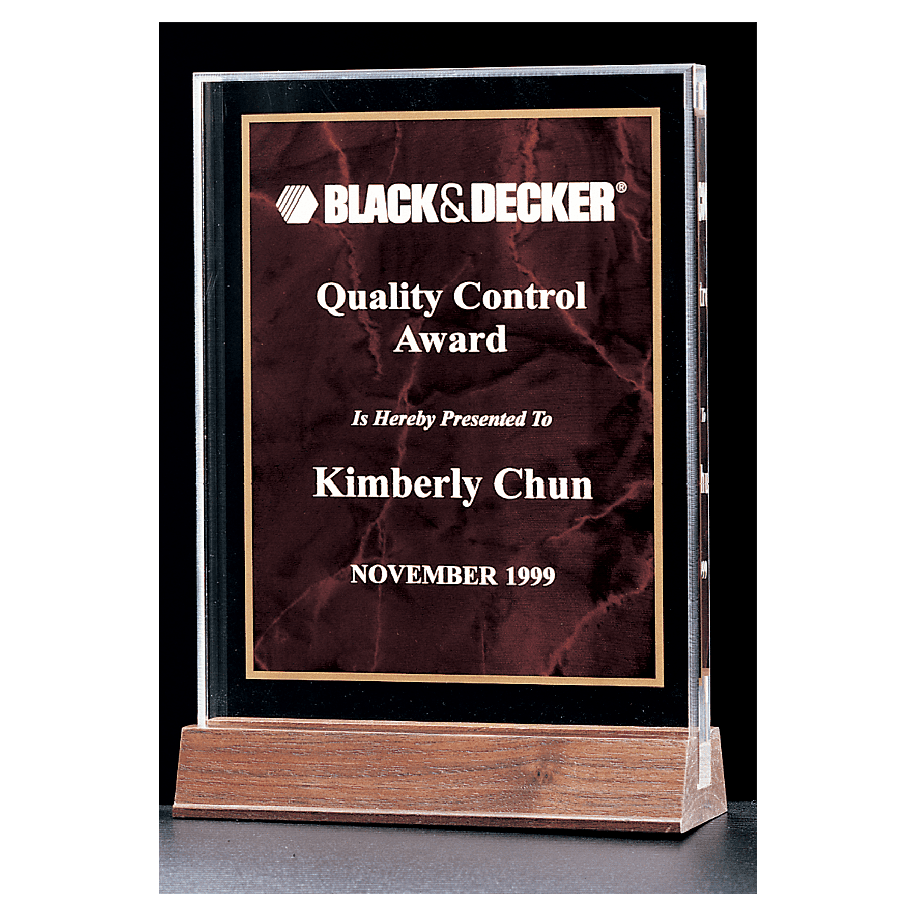 Ruby Marble Acrylic Award with American Walnut 7" x 9 5/8" Base