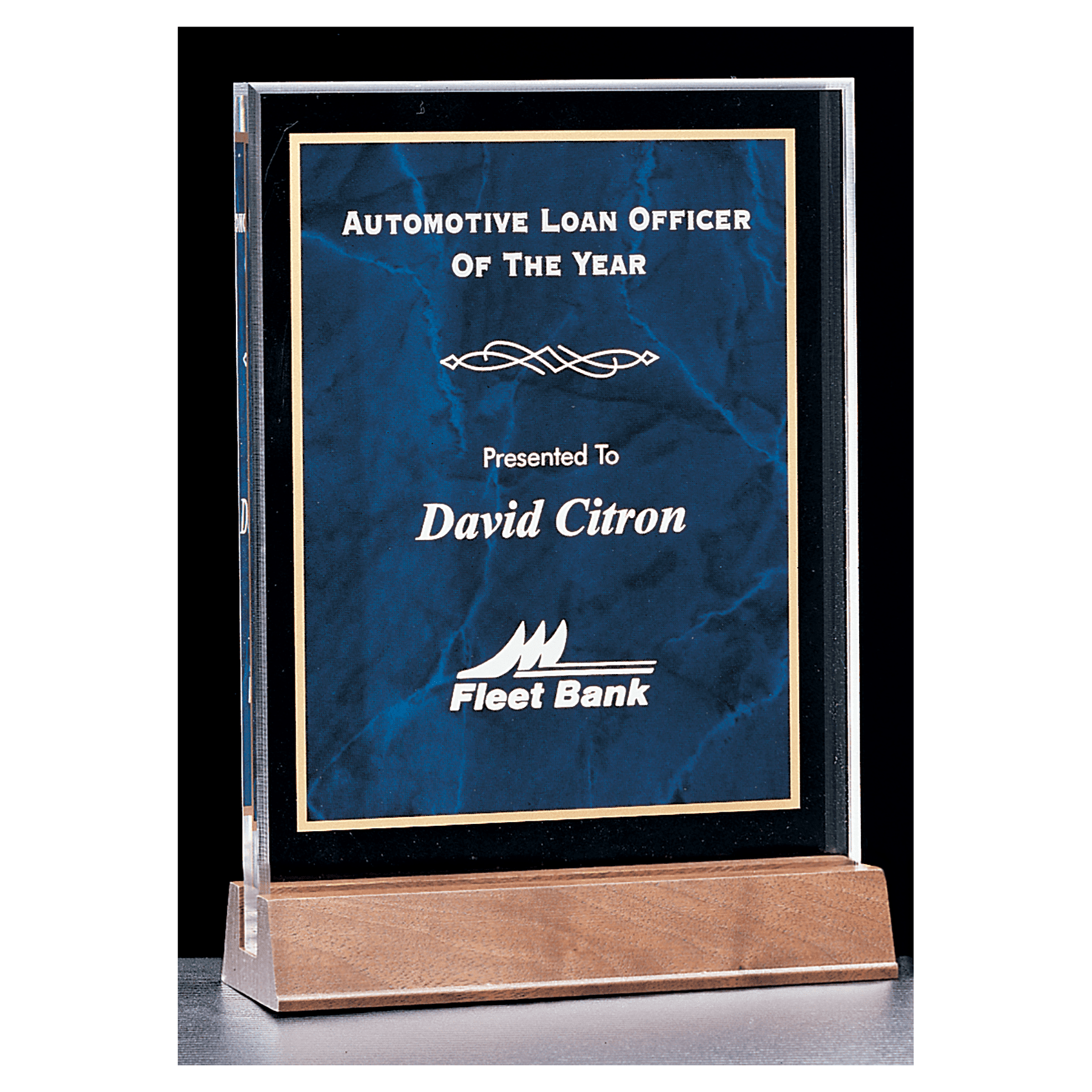7" x 9 5/8" Sapphire Marble Acrylic Award with American Walnut Base