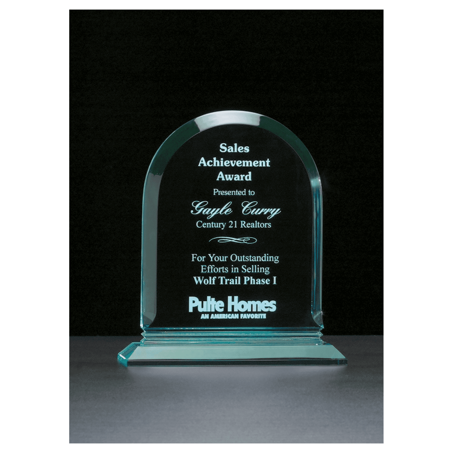 8 1/2" x 9 3/4" Arch Series Jade Acrylic Award