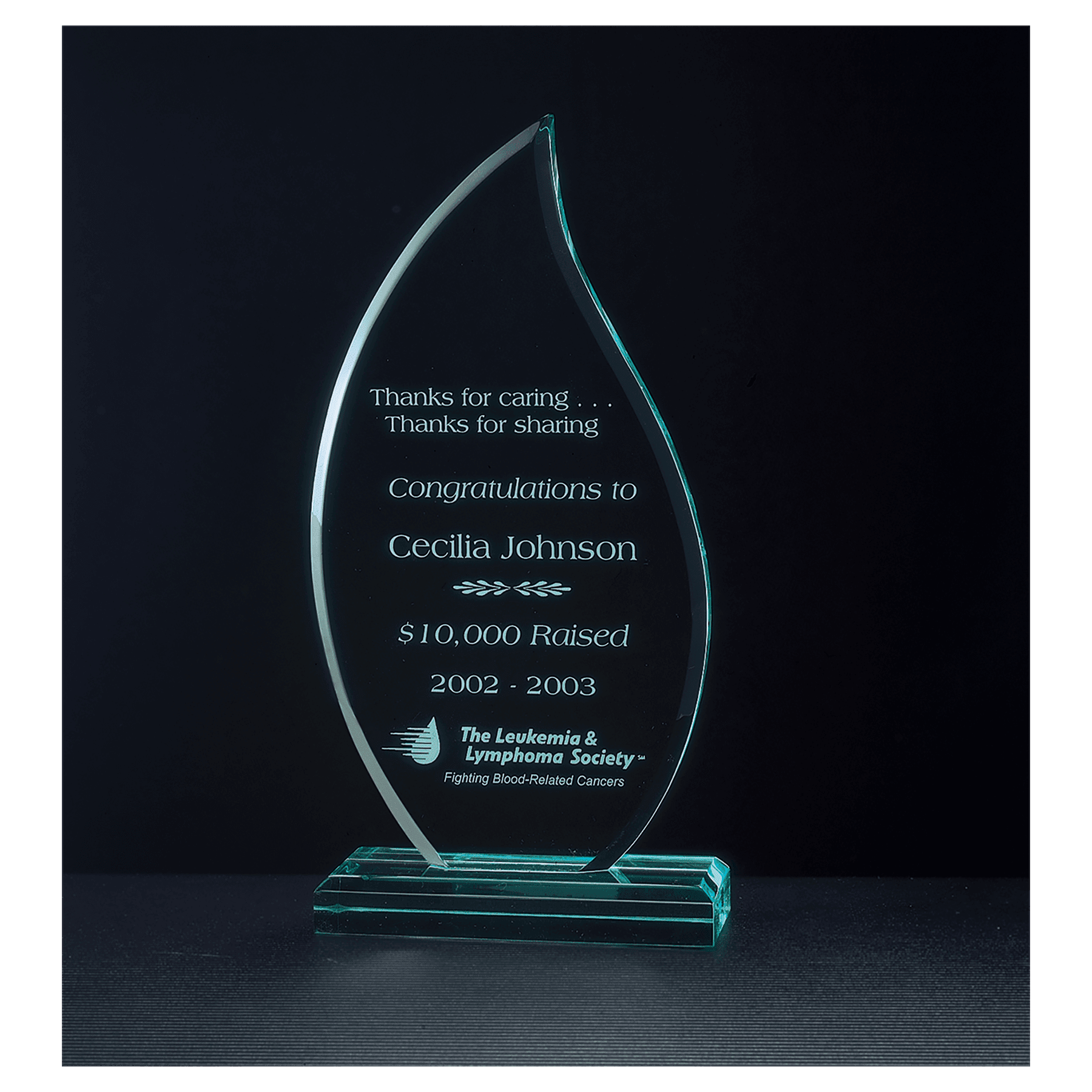 4 3/4" x  9 3/4" Flame Series Jade Acrylic Award