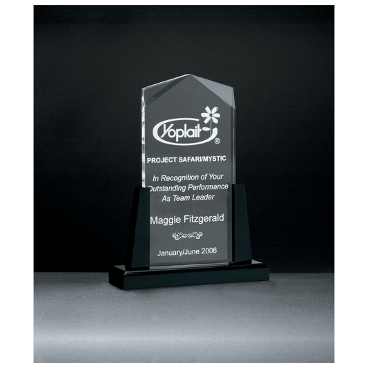 4" x 9" Spire Series Clear Acrylic Upright on Black Acrylic Base