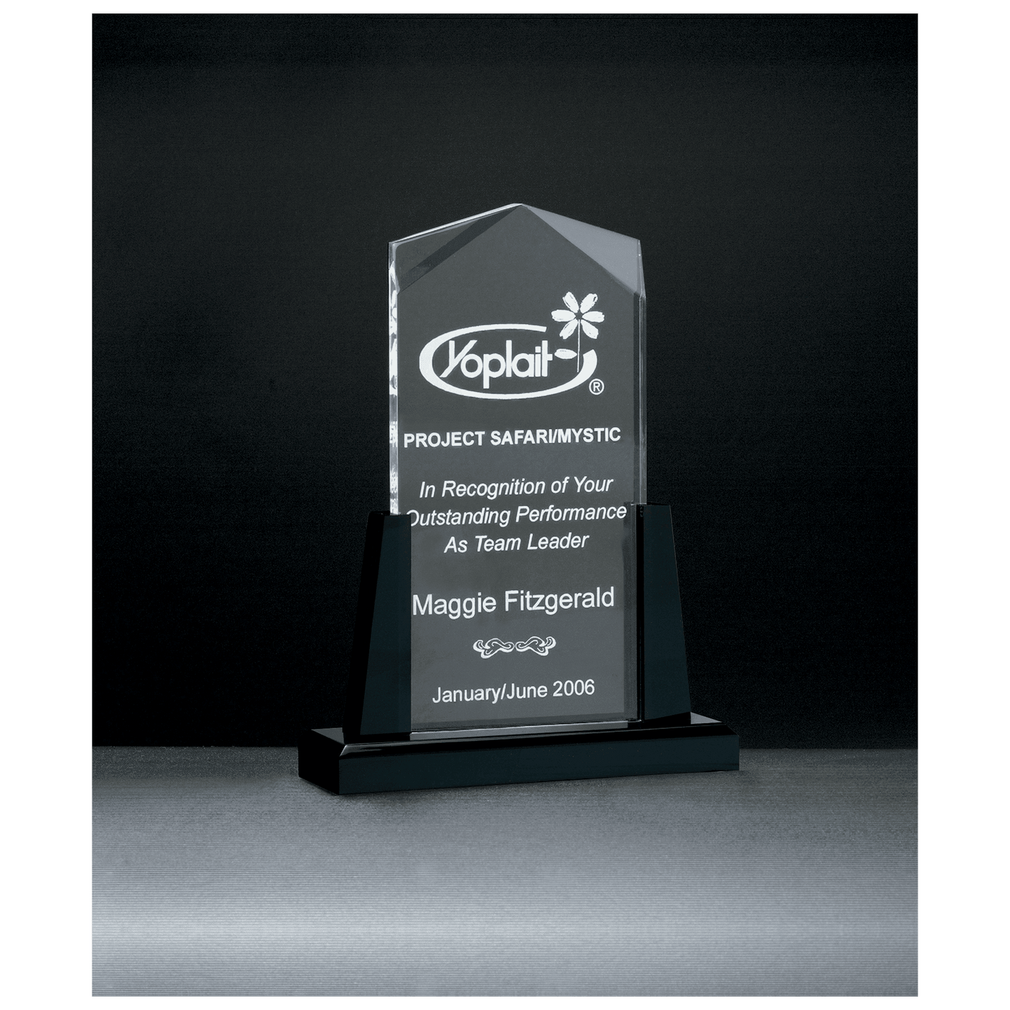 6 1/2" x 10" Spire Series Clear Acrylic Upright on Black Acrylic Base
