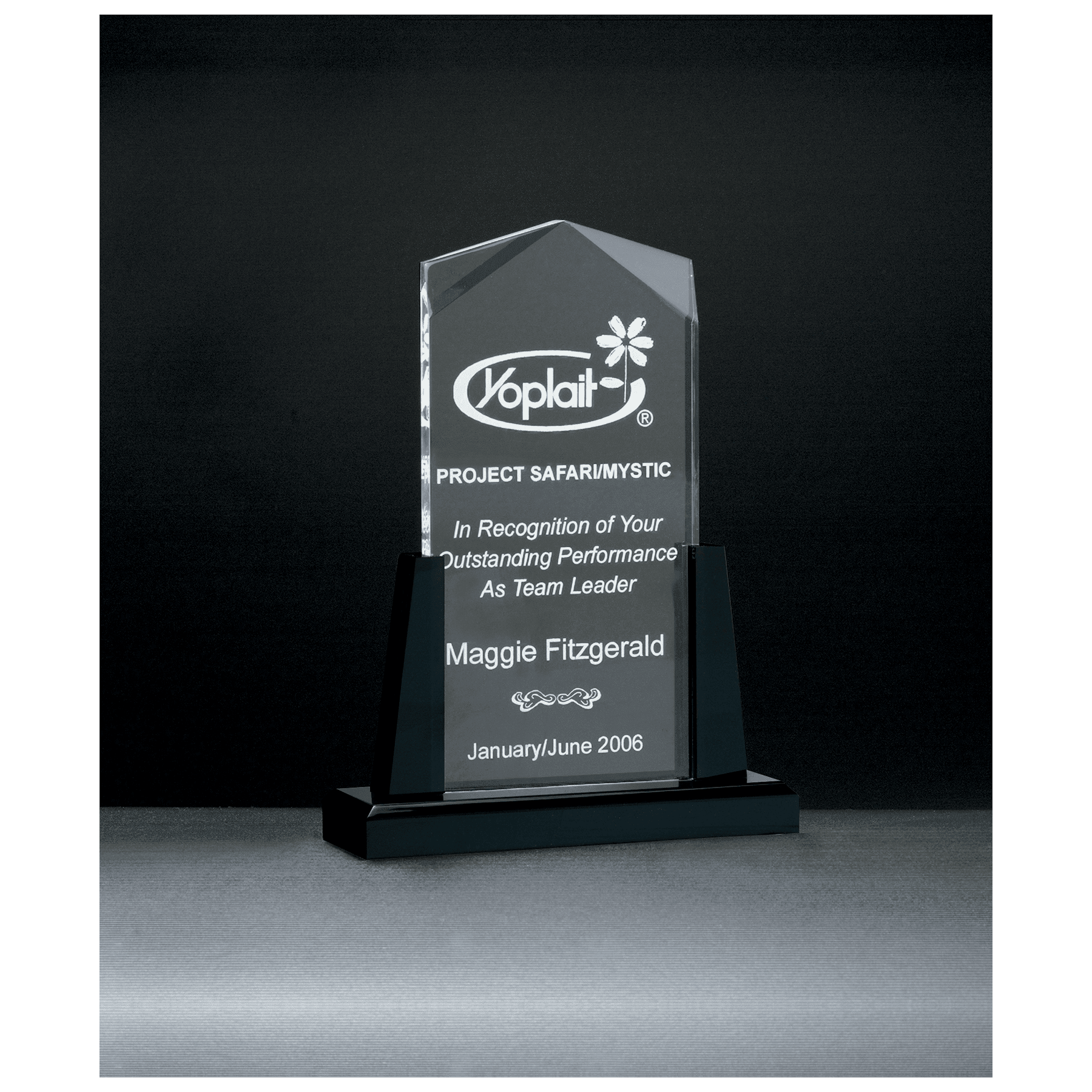 6 1/2" x 10" Spire Series Clear Acrylic Upright on Black Acrylic Base