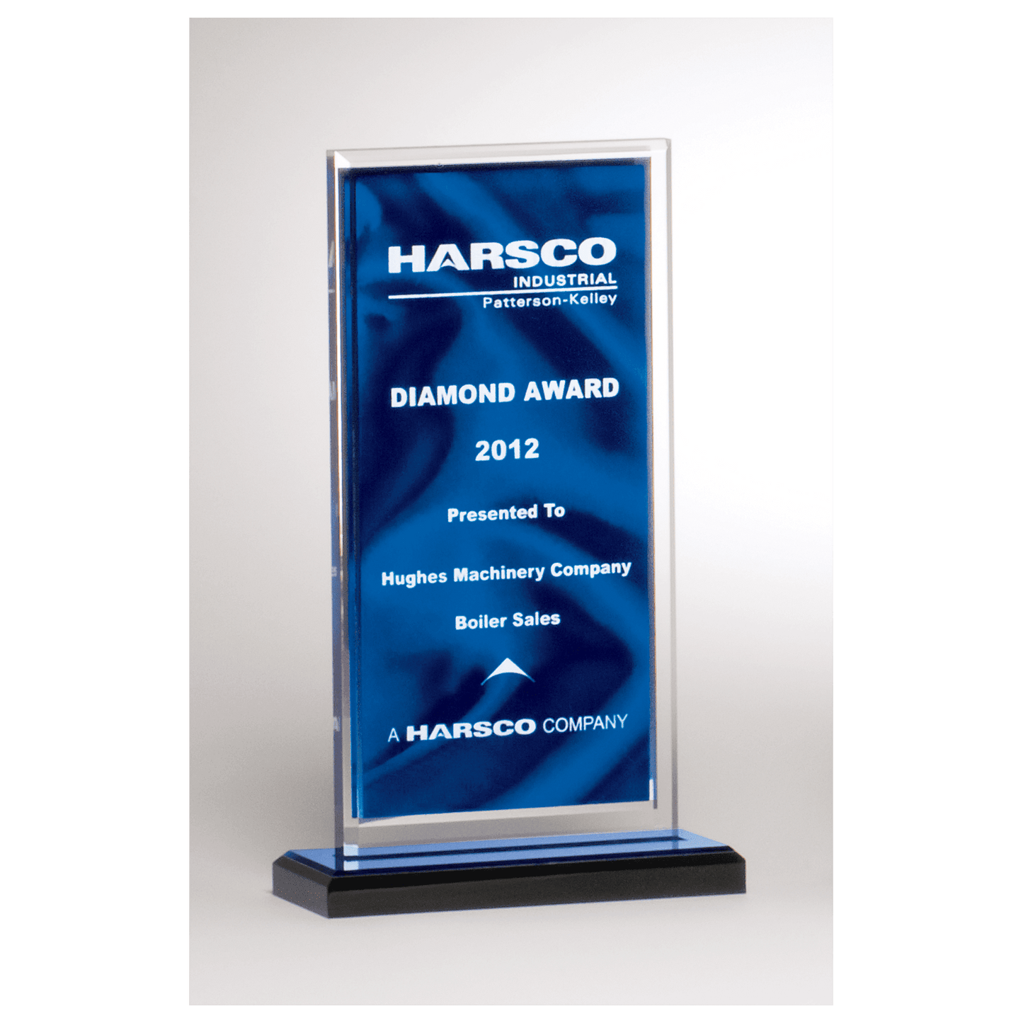5" x 6 1/2" Dark Blue Draped Satin Patterned Acrylic with Silver Mirror Border, Black with Blue Top Base
