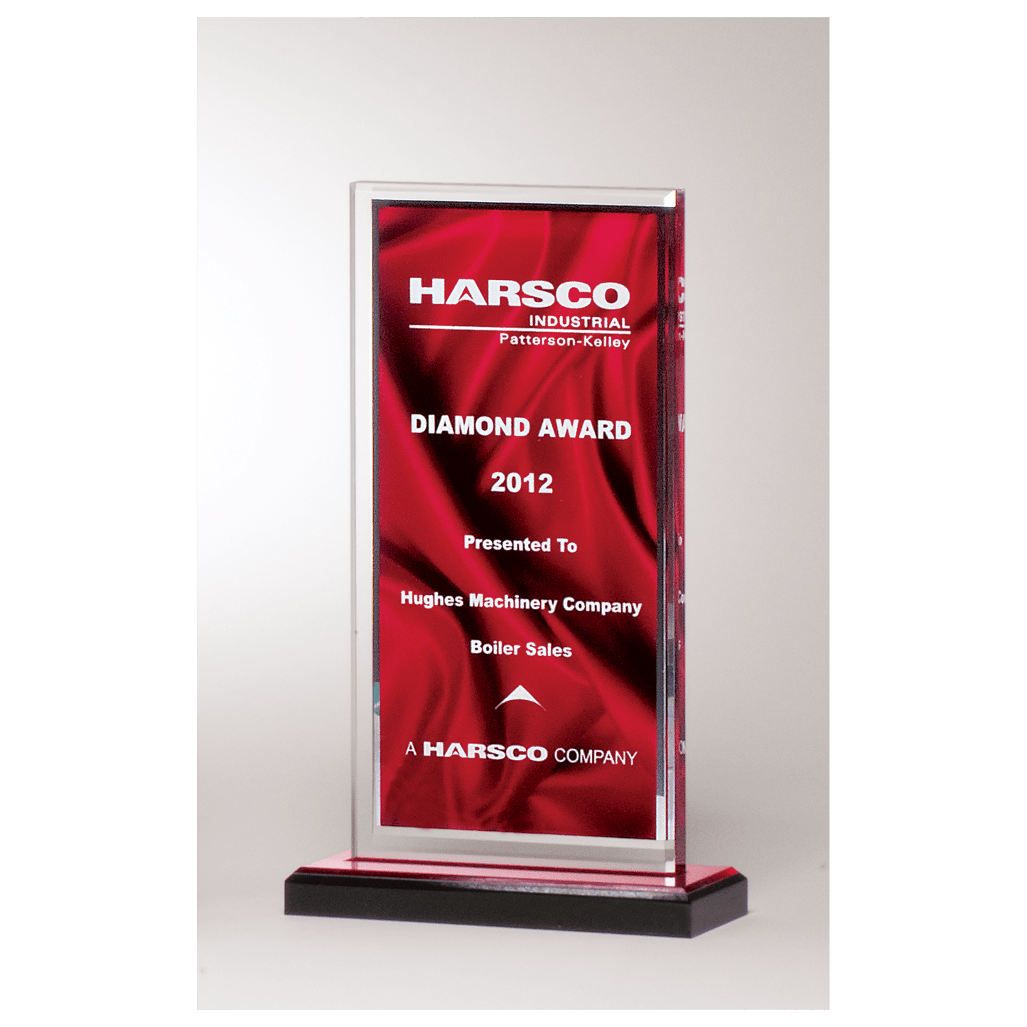 5 x 6 1/2" Deep Red Draped Satin Patterned Acrylic with Silver Mirror Border, Black with Red Top Base
