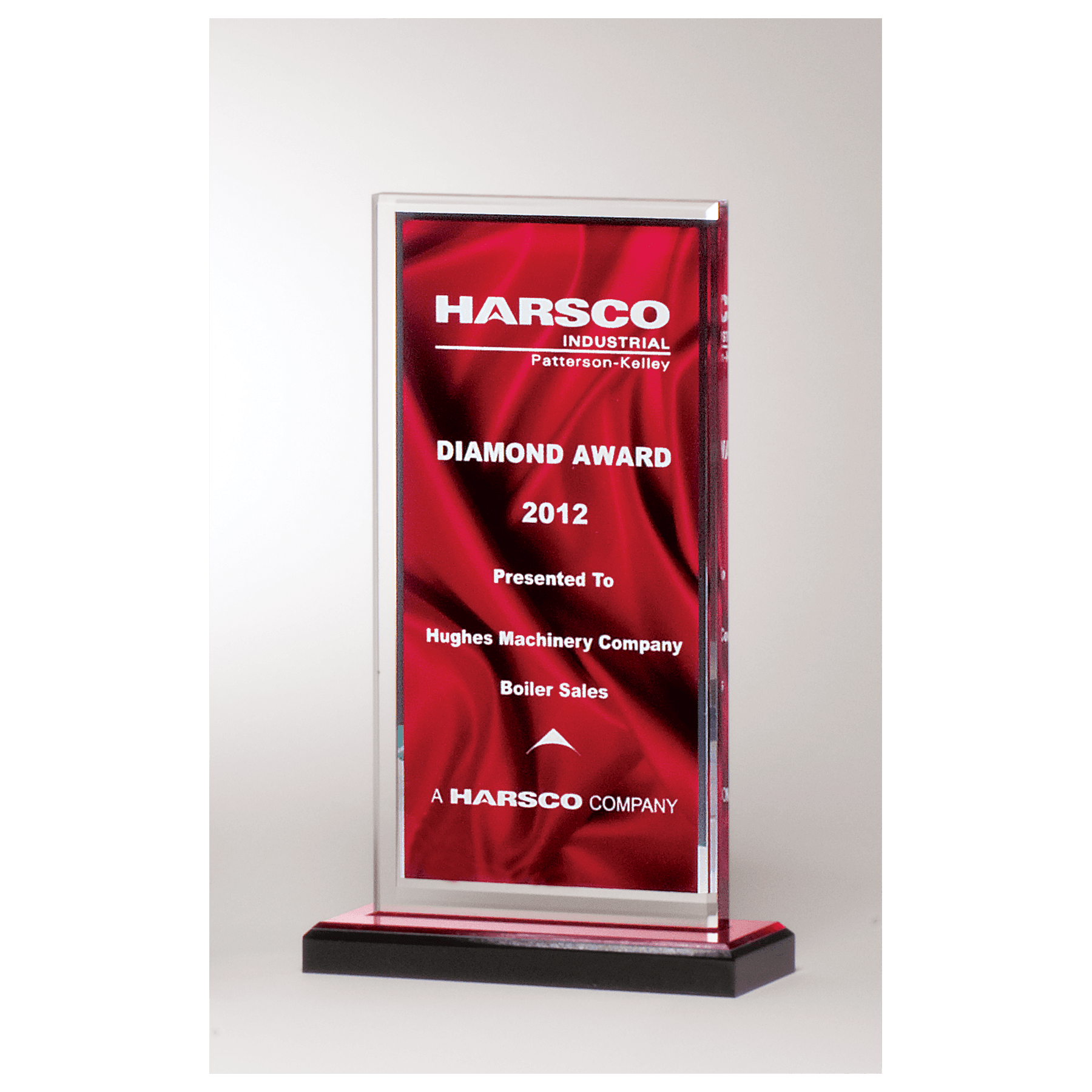 5 x 6 1/2" Deep Red Draped Satin Patterned Acrylic with Silver Mirror Border, Black with Red Top Base