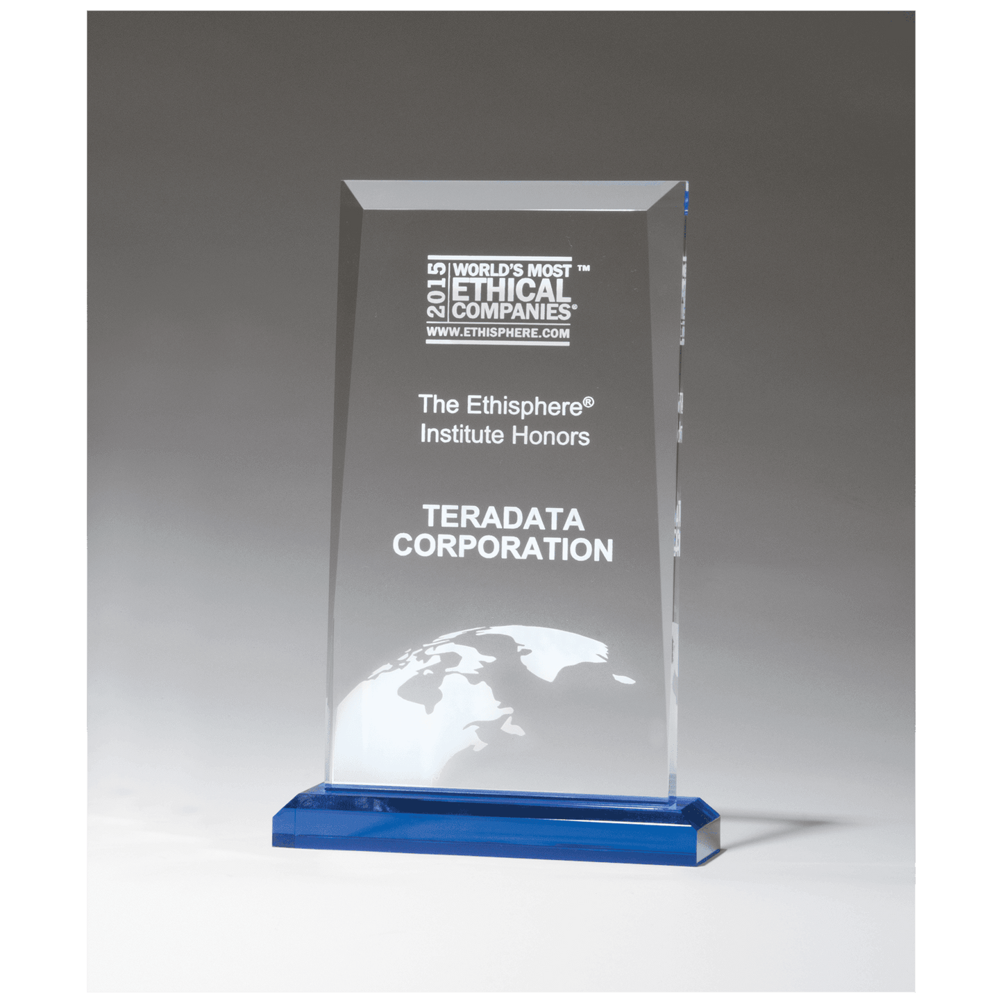 Clear Acrylic Award with Blue Highlights and Blue 5 1/2" x 8 3/4" Apex Series Base