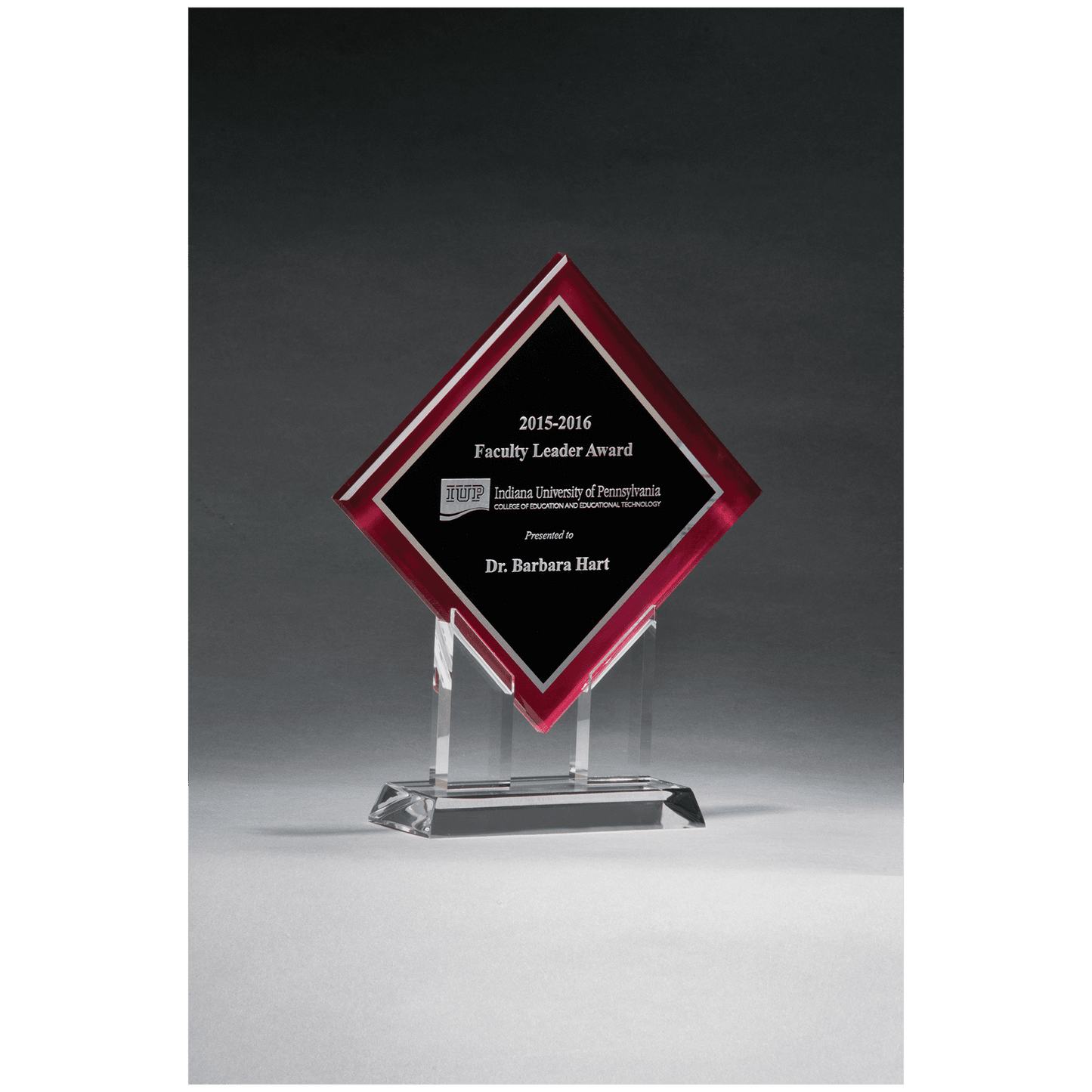 8 1/2" x 10" Diamond Series Acrylic w/Printed Red Border, Silver Mirror Highlights