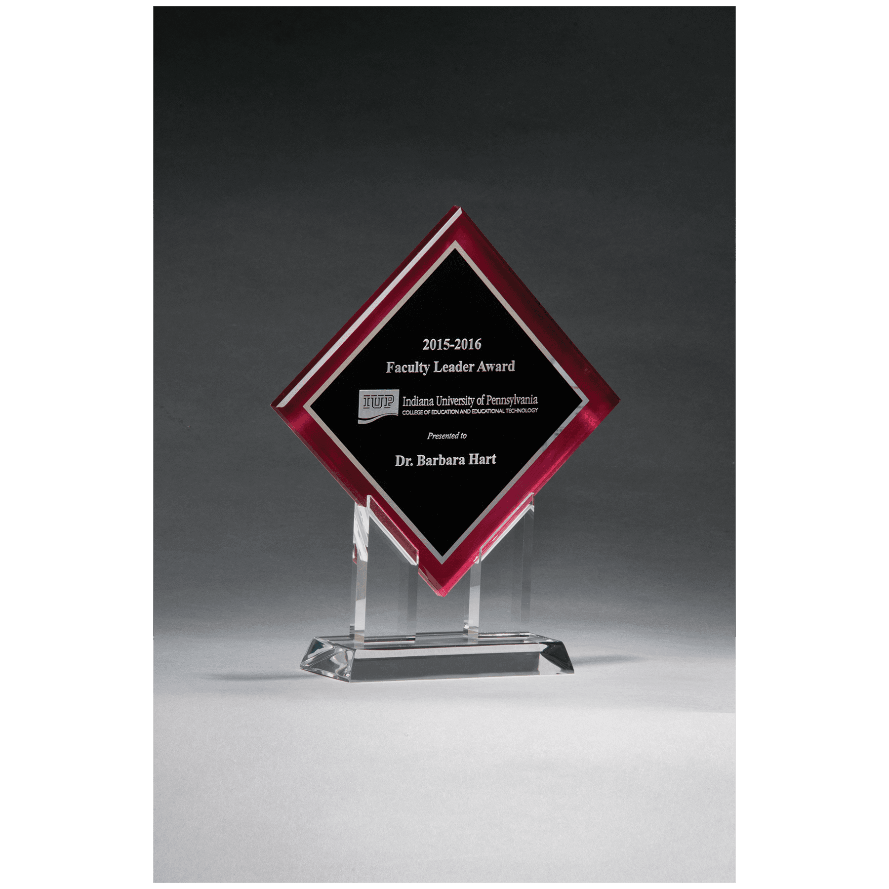 8 1/2" x 10" Diamond Series Acrylic w/Printed Red Border, Silver Mirror Highlights