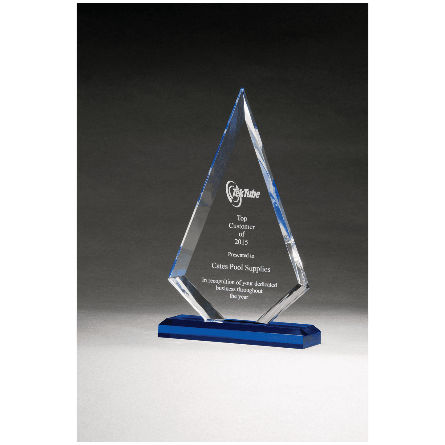 5 1/2" x 8 1/2" Arrow Series Clear Acrylic with Blue Highlights and Blue Base