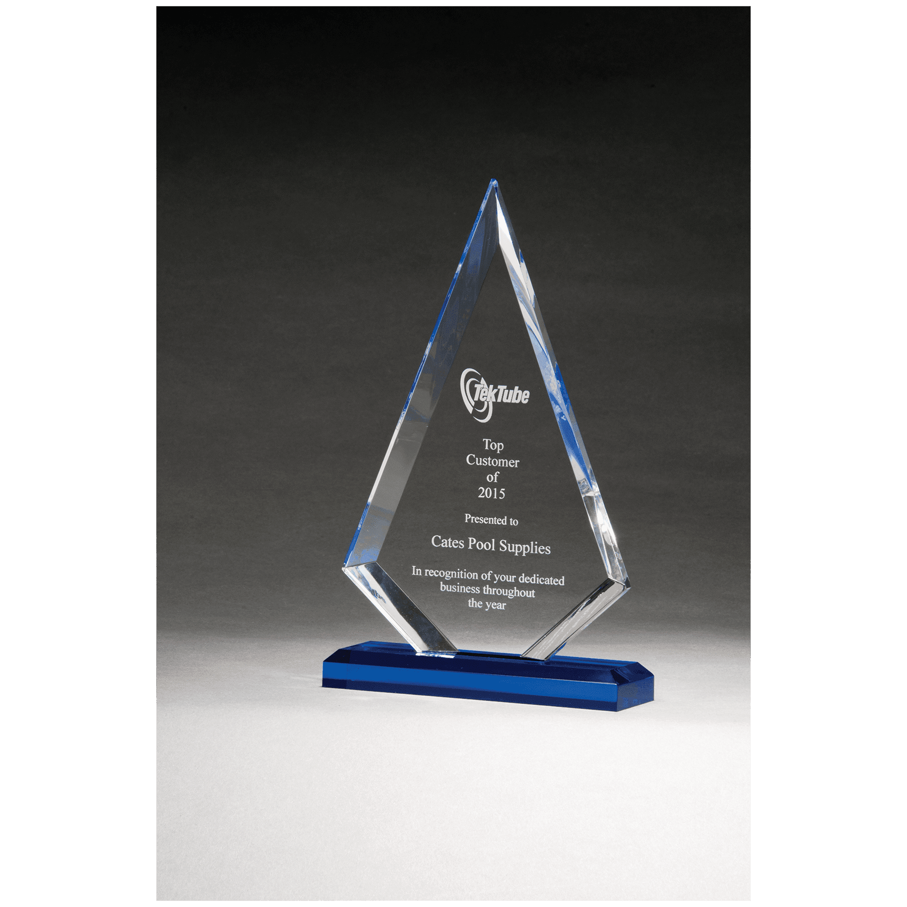 5 1/2" x 8 1/2" Arrow Series Clear Acrylic with Blue Highlights and Blue Base