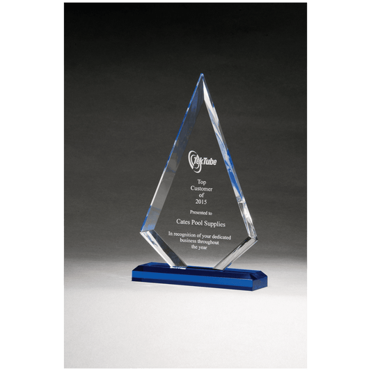 5 1/2" x 8 1/2" Arrow Series Clear Acrylic with Blue Highlights and Blue Base