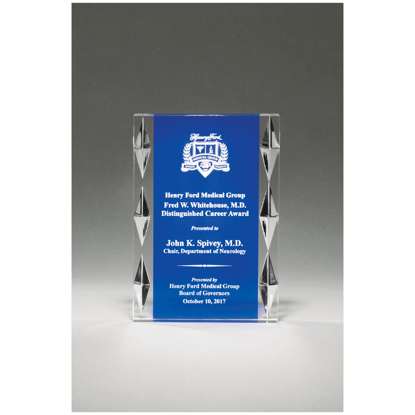 5" x 7" Freestanding Acrylic with Blue Background and Carved Jewel Accents