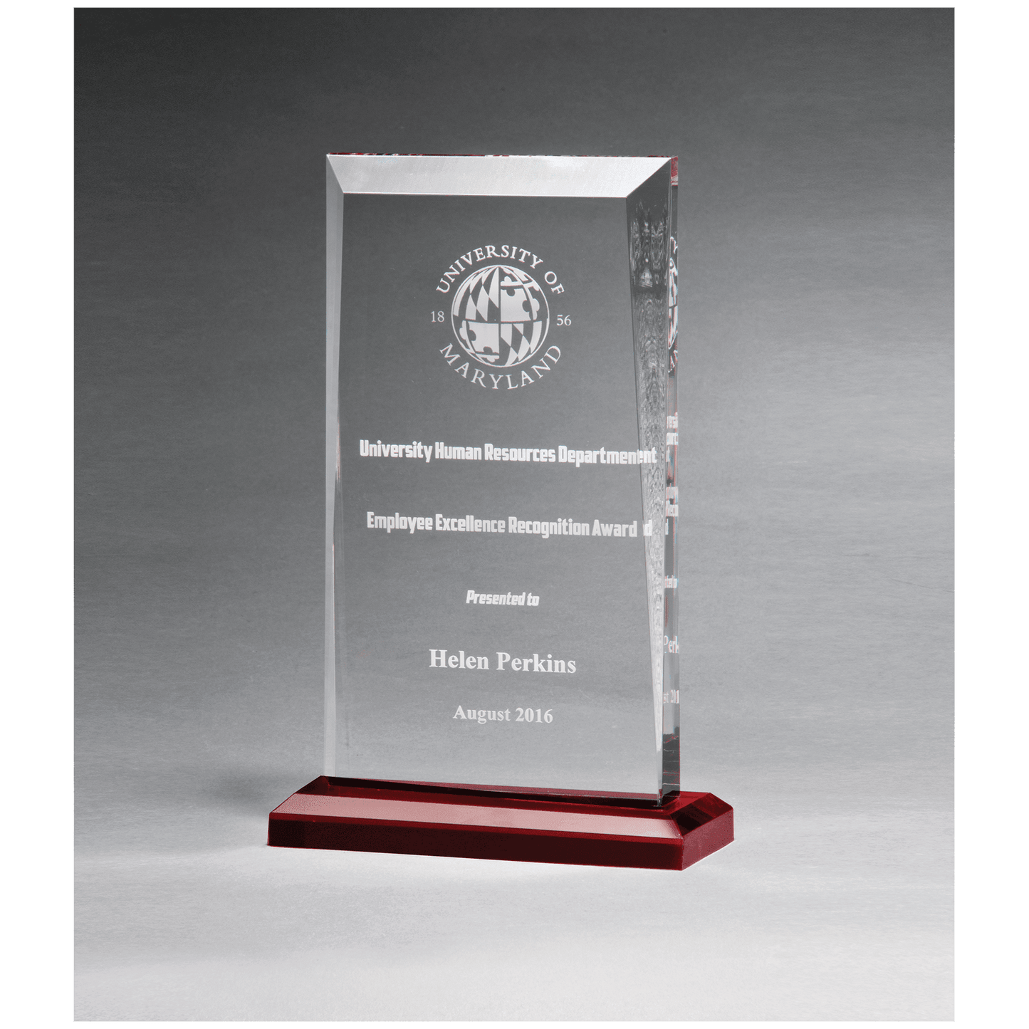Clear Acrylic Award with Red Highlights and Red 5" x 7 3/4" Apex Series Base