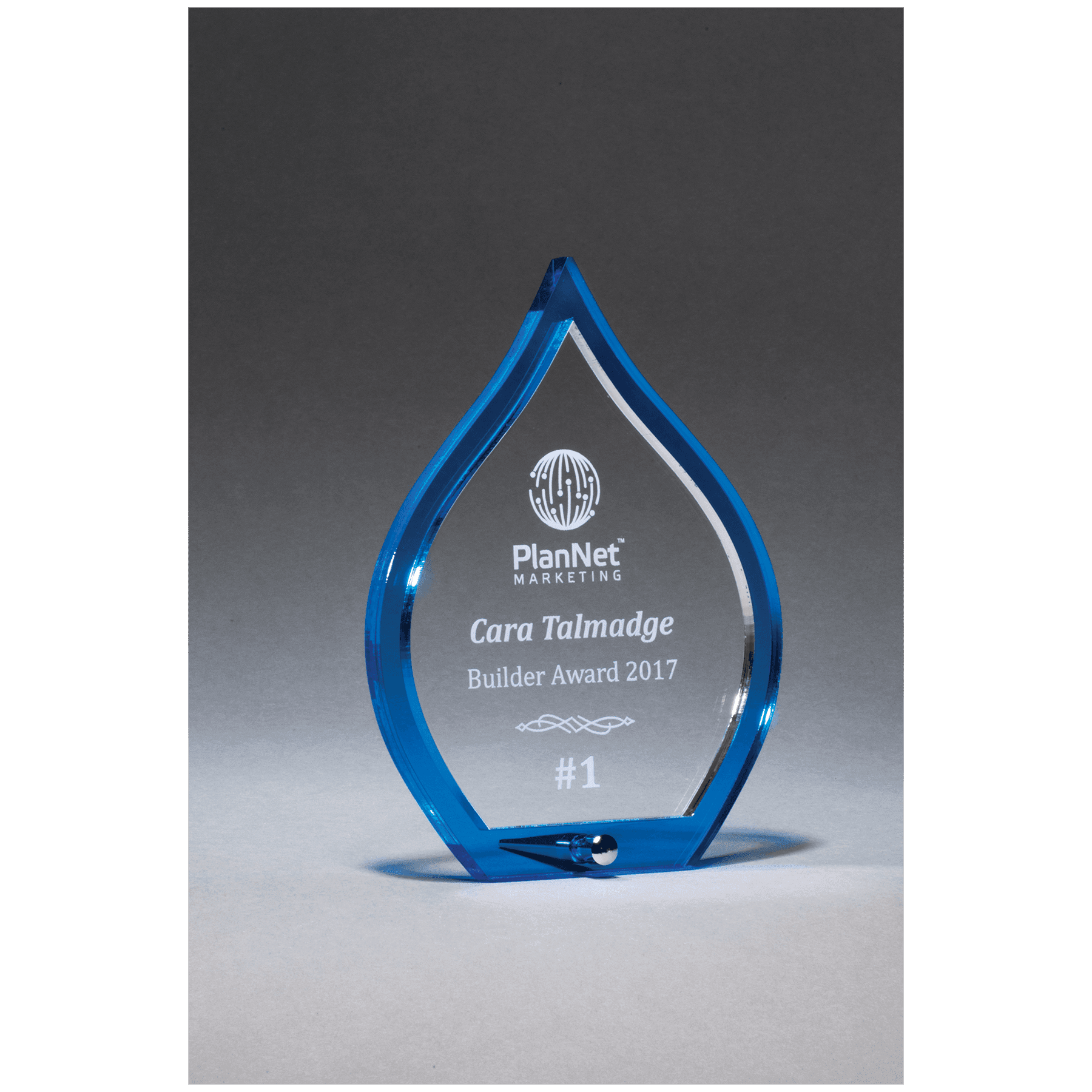 6" x 8 1/4" Blue Flame Acrylic with Clear Pop-Out Center and Silver Metal Post