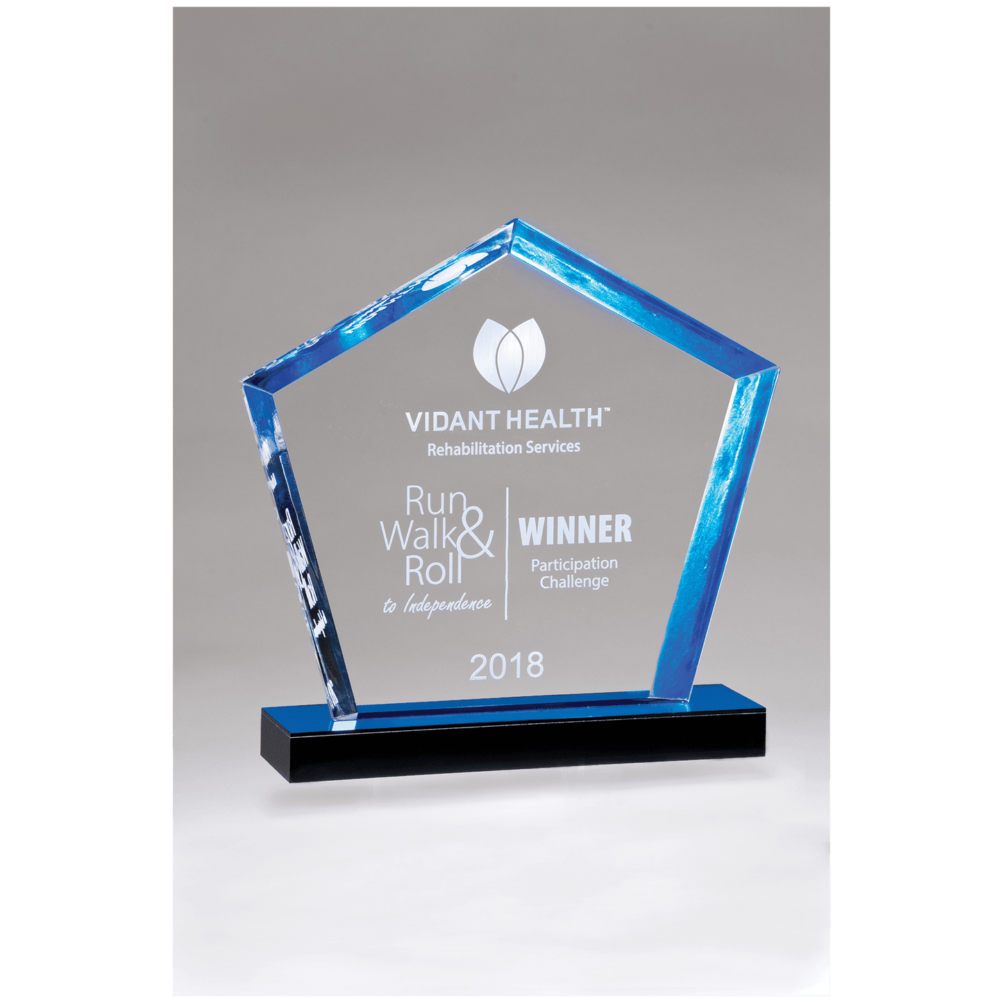 6" x 7" Diamond Series Acrylic Award with Blue Accent-Blue Mirror Topped Base