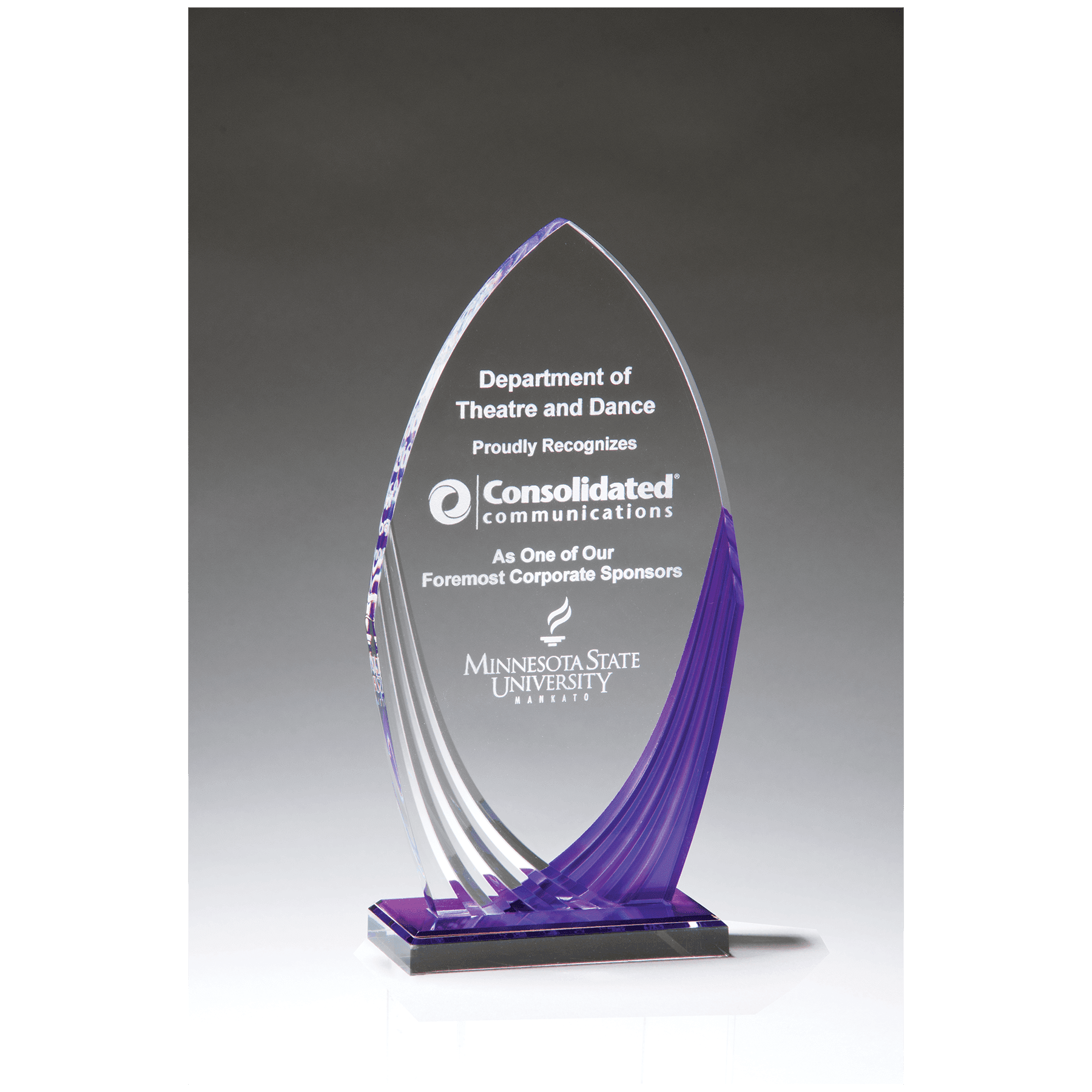 4 3/4" x 9" Tidal Series Acrylic with Printed Violet Accent and Violet Mirror-Topped Base