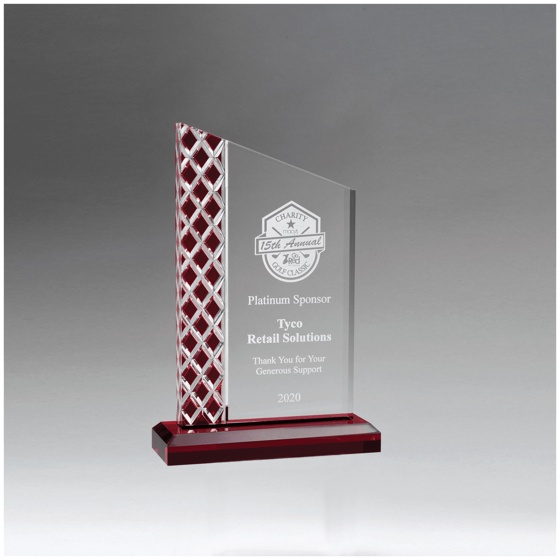 5 1/2" x 9 1/4" Zenith Series Clear Acrylic with Lattice Pattern and Red Metallic Accent