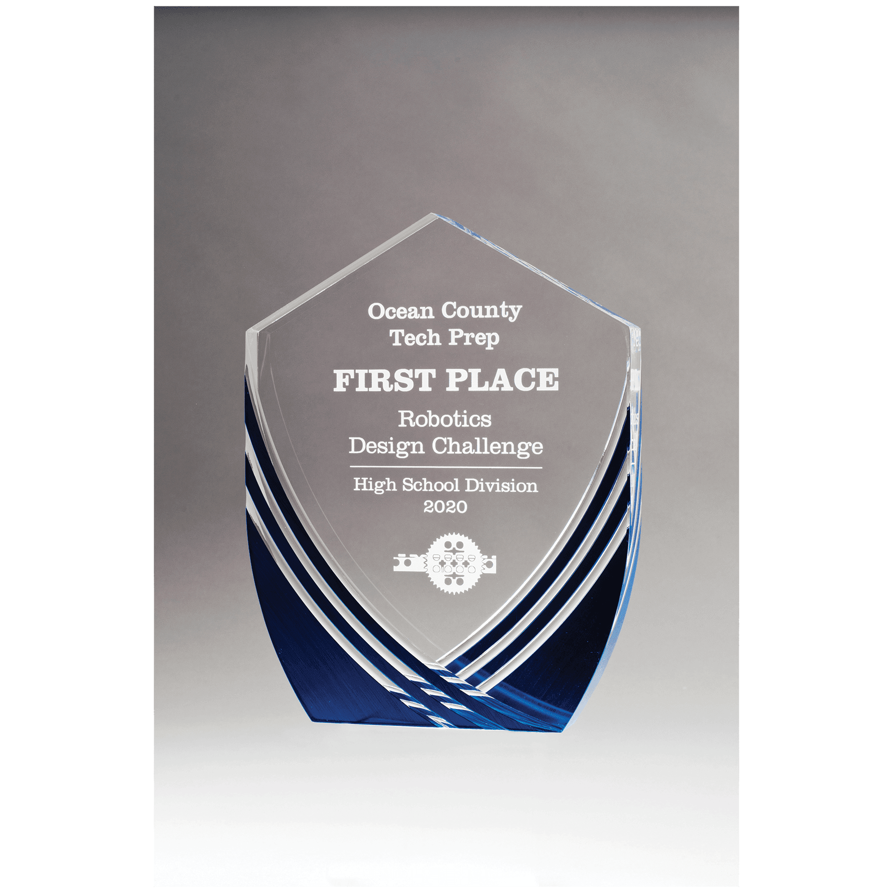 5 3/4" x 7 1/2" Shield Series Clear Acrylic with Polished Score Lines and Blue Metallic Accent