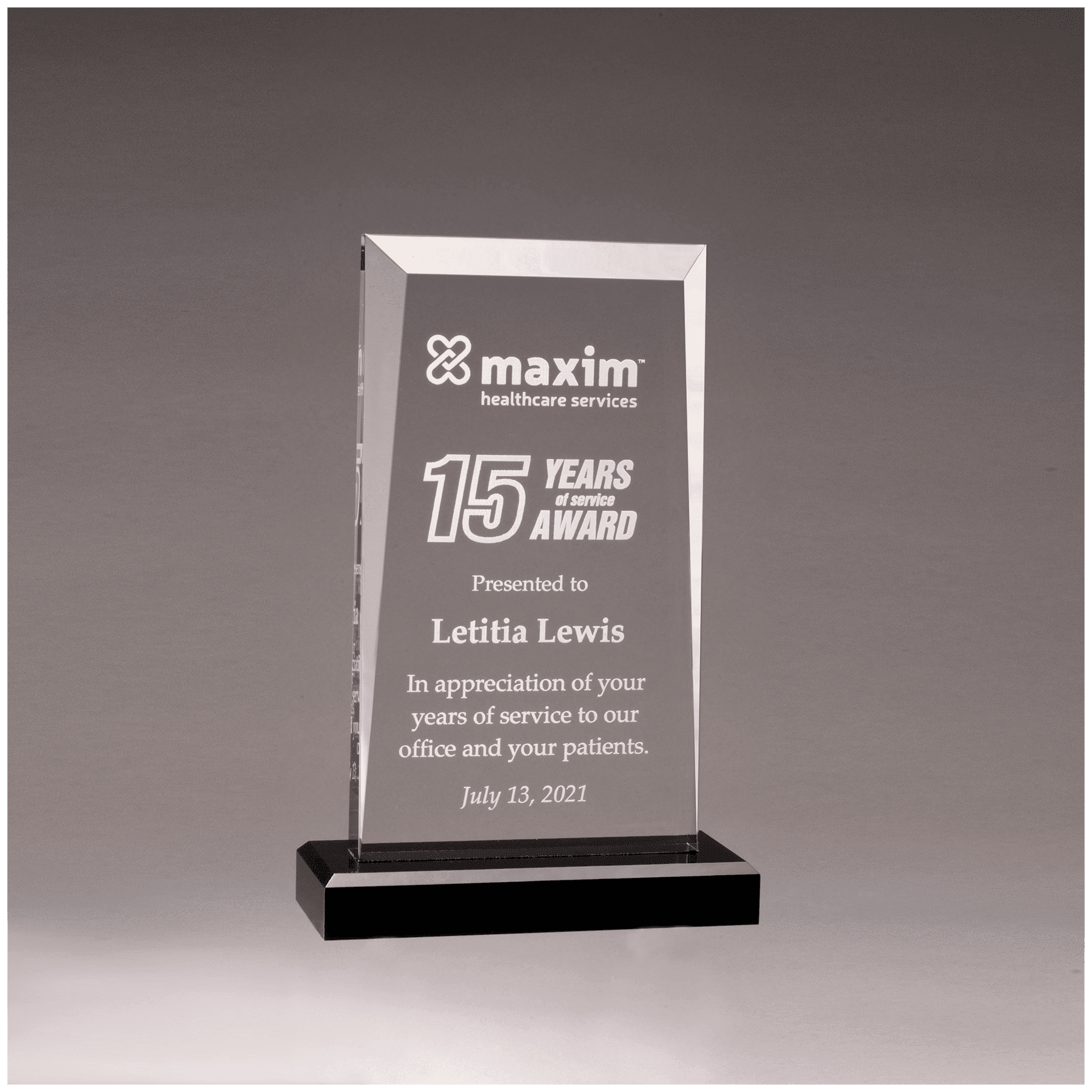 Clear Acrylic Award with Black 5" x 7 3/4" Apex Series Base