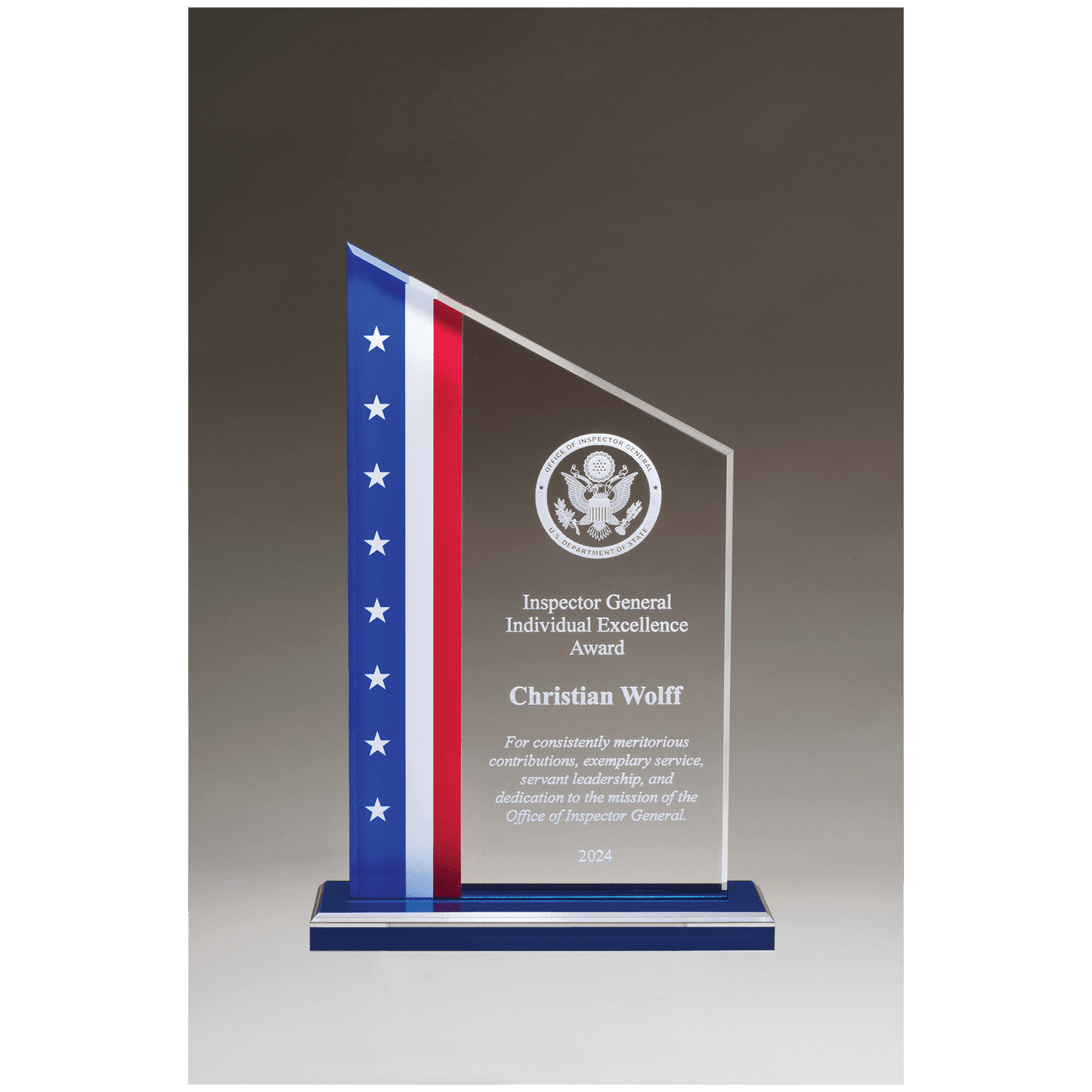 6 3/4" x 10 3/4" Zenith Series Acrylic with American Flag Design, Blue Mirror Top Base
