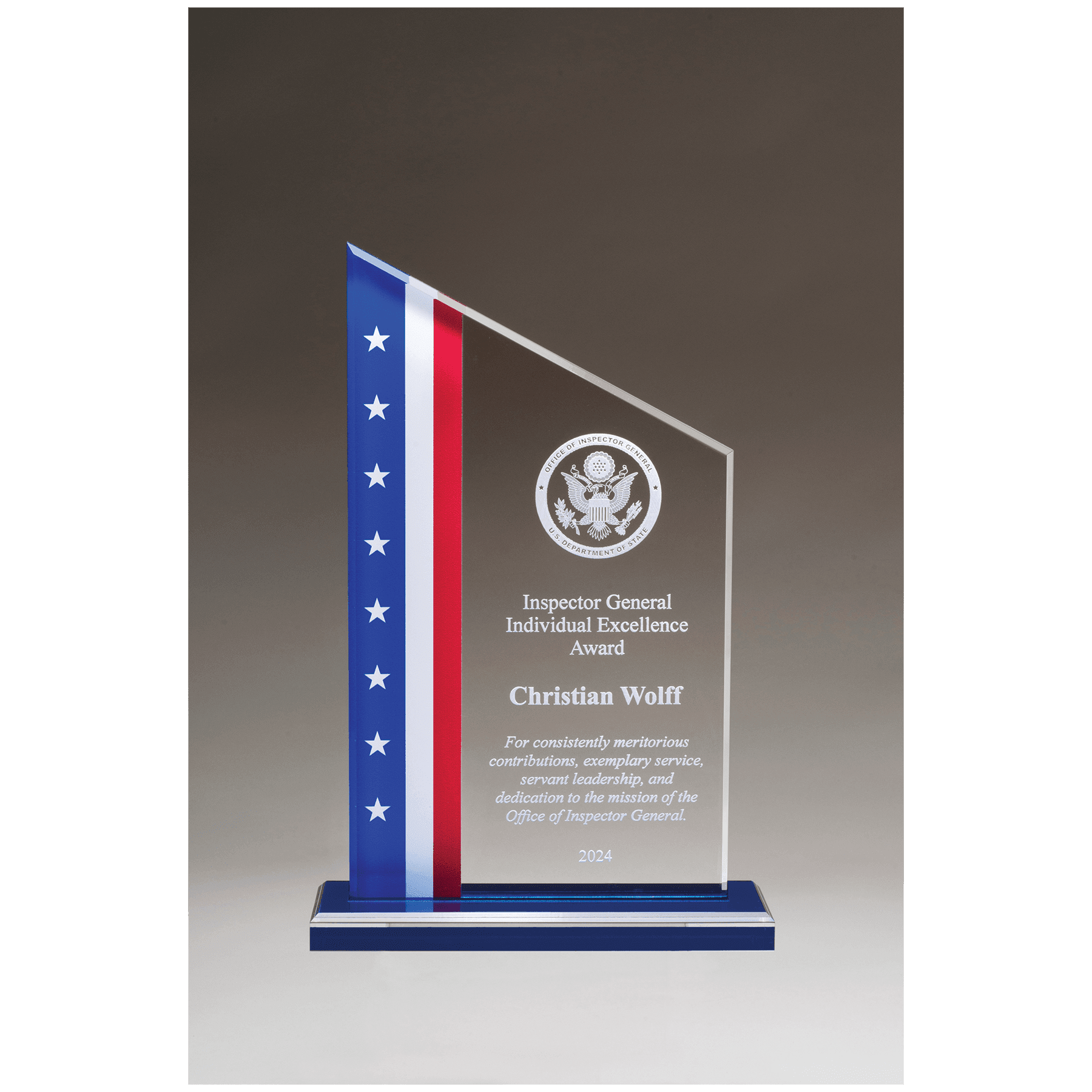 6 3/4" x 10 3/4" Zenith Series Acrylic with American Flag Design, Blue Mirror Top Base