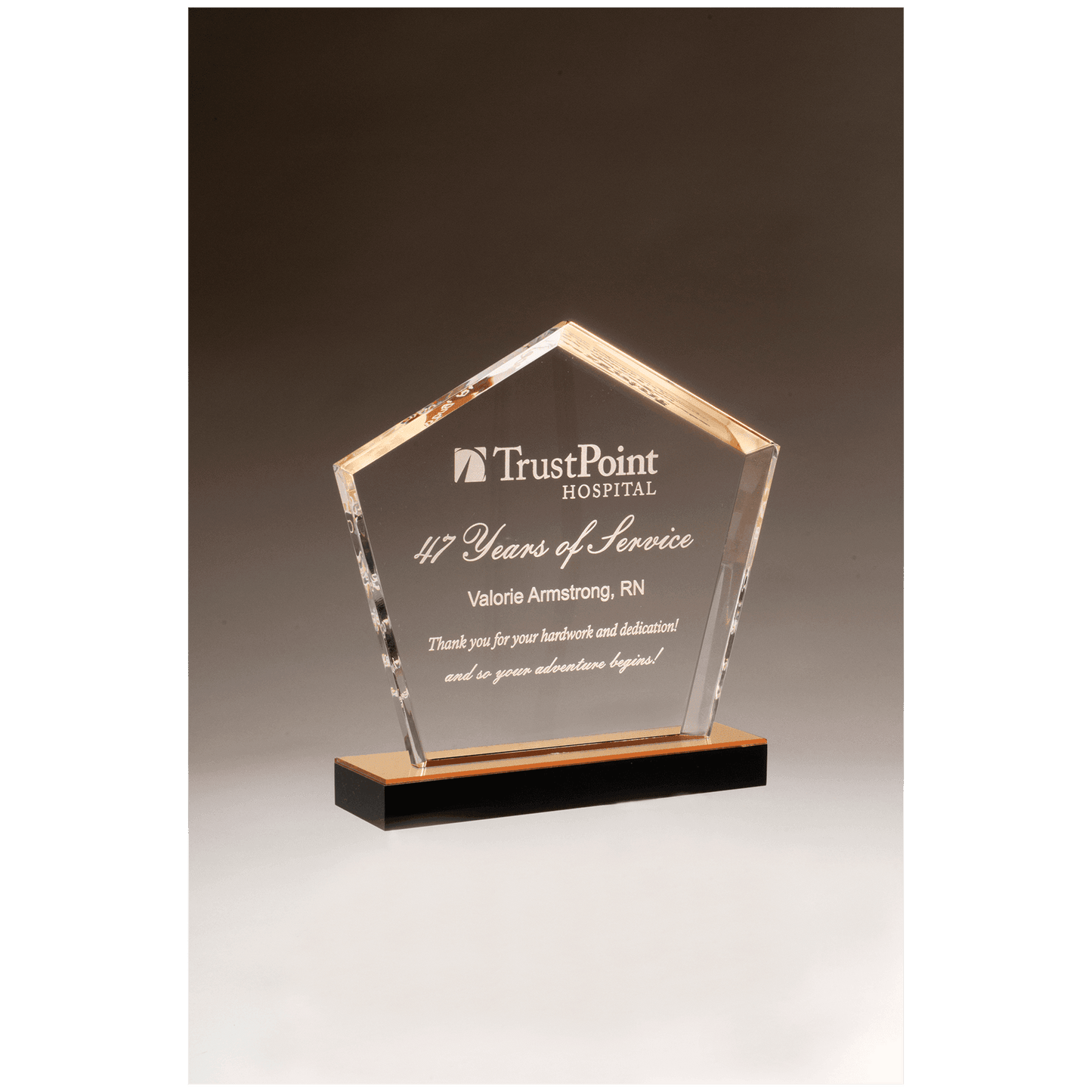 7" x 8" Diamond Series Acrylic with Gold Accent and Gold Mirror Top Black  Base