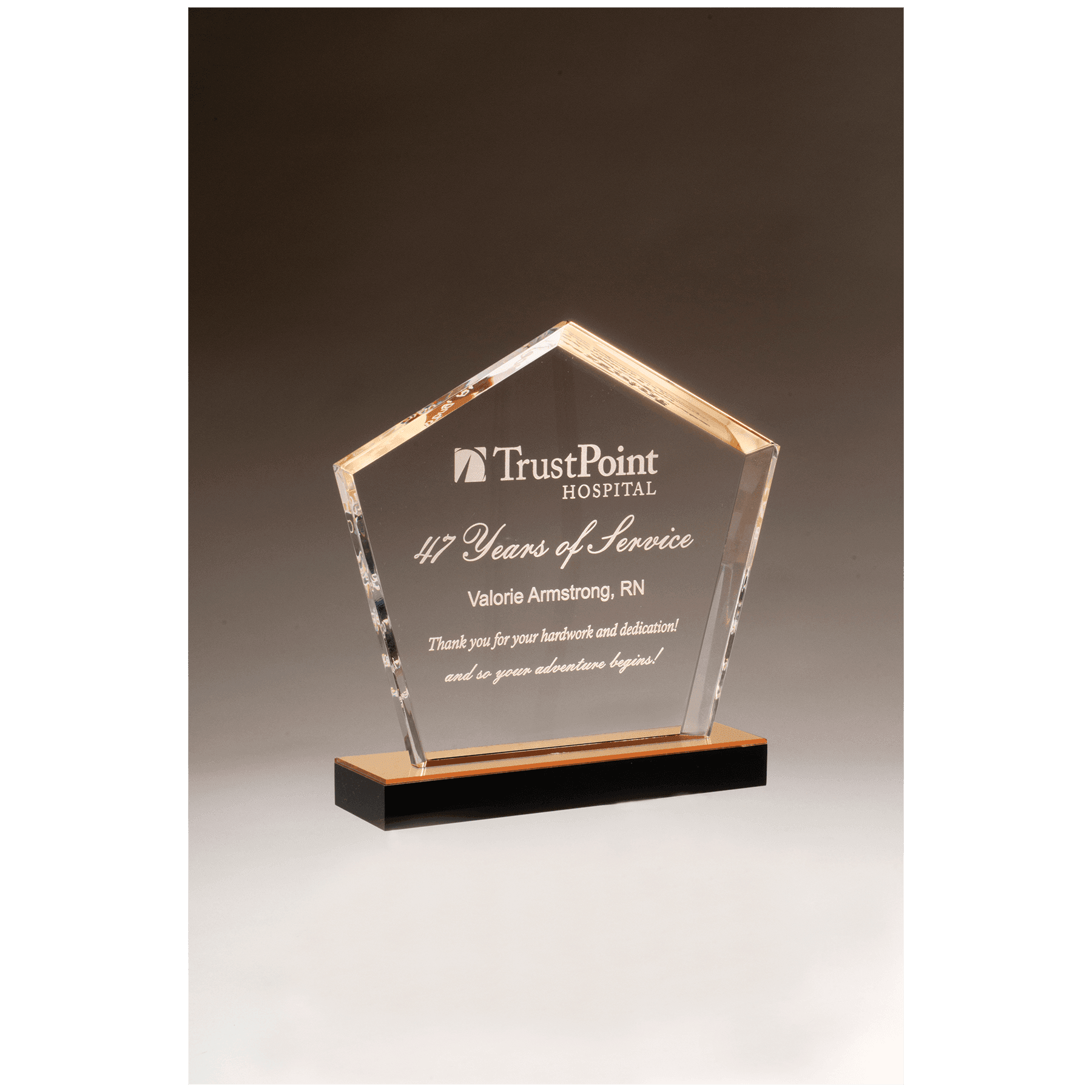7" x 8" Diamond Series Acrylic with Gold Accent and Gold Mirror Top Black  Base