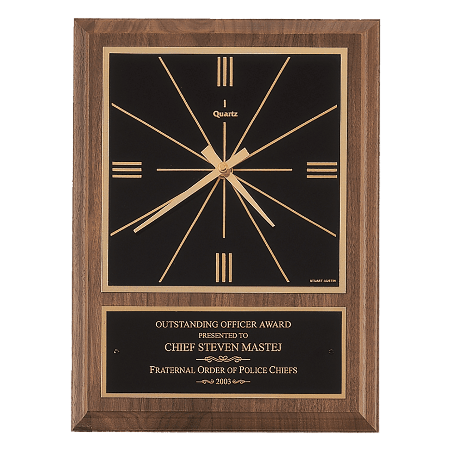 Walnut Square Face Quartz Clock with Black 8" x 10" American Plate