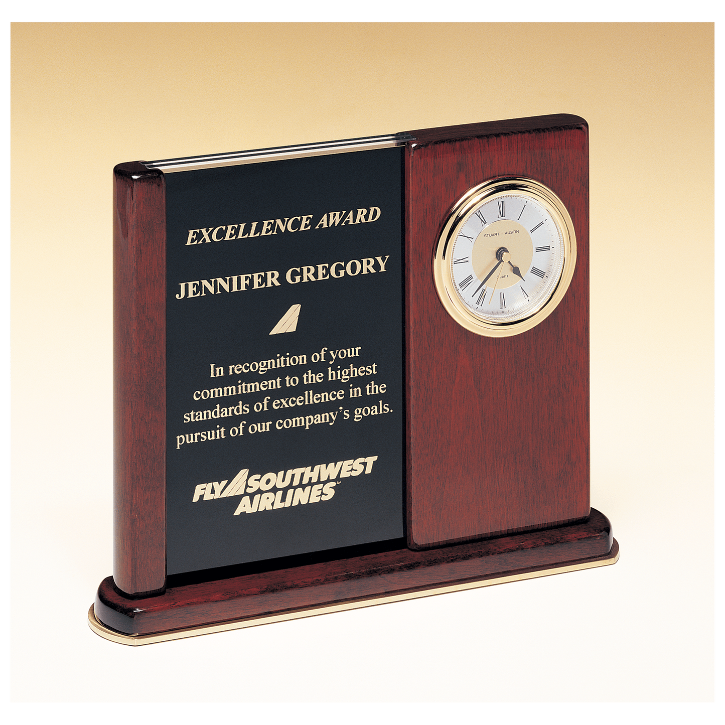 6 3/4" x 8 1/2" Rosewood Piano Finish Clock with Two Engraving Plates to Accomodate Extra Copy