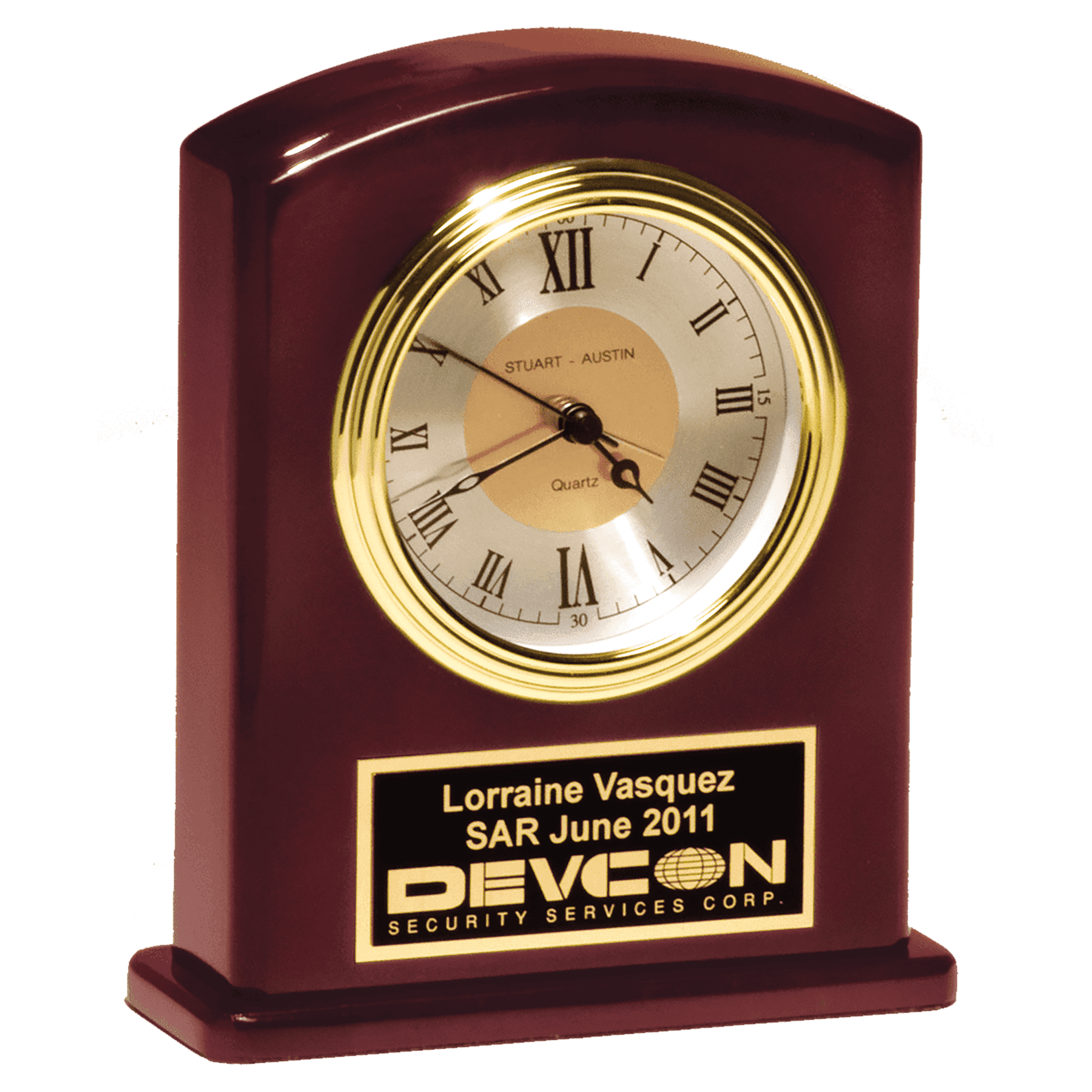 5 1/4" x 6 3/4" High Gloss Rosewood Finish Clock, Diamond Spun Dial, 3 HandMovement with Black Plate