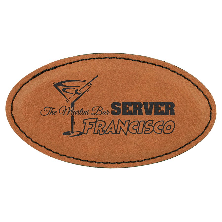 Rawhide 3 1/4" x 1 3/4" Laserable Leatherette Oval Badge Blank with Magnet