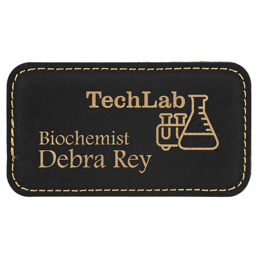 Black/Gold 3 1/4" x 1 3/4" Laserable Leatherette Badge Blank with Magnet