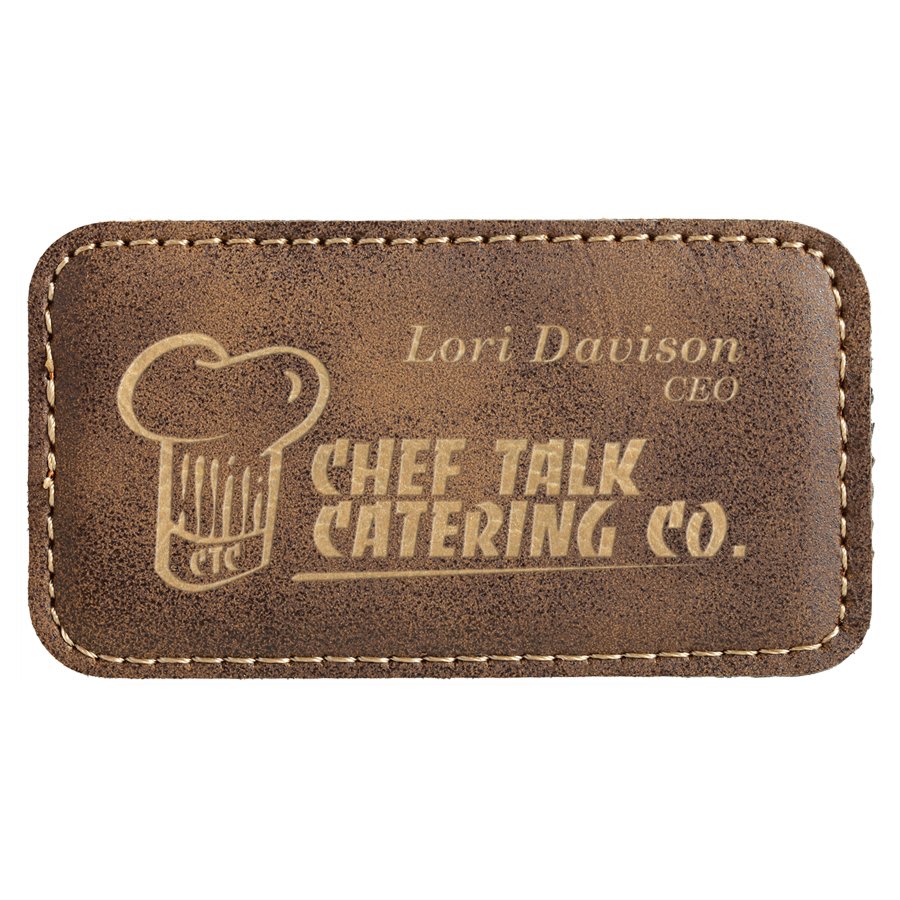3 1/4" x 1 3/4" Rustic/Gold Laserable Leatherette Badge Blank with Magnet