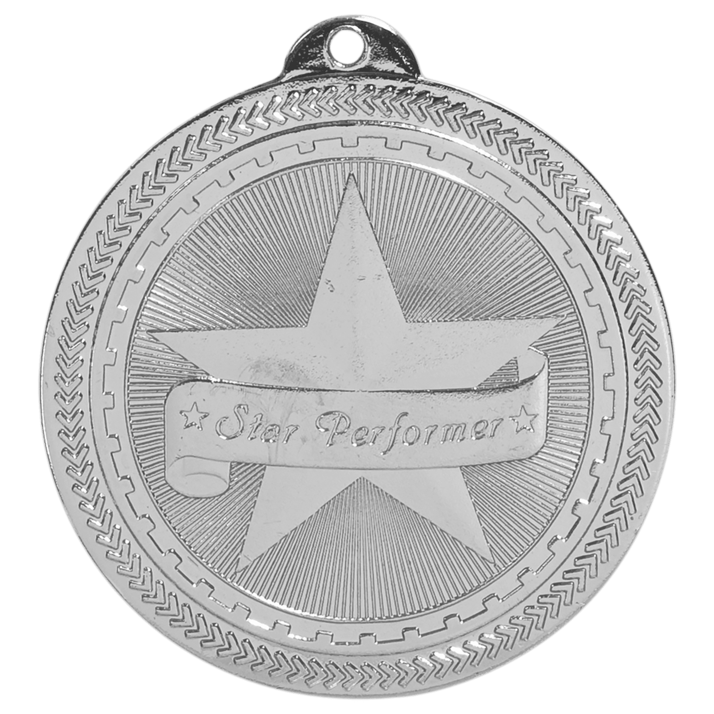 Bright Silver 2" Star Performer Laserable BriteLazer Medal