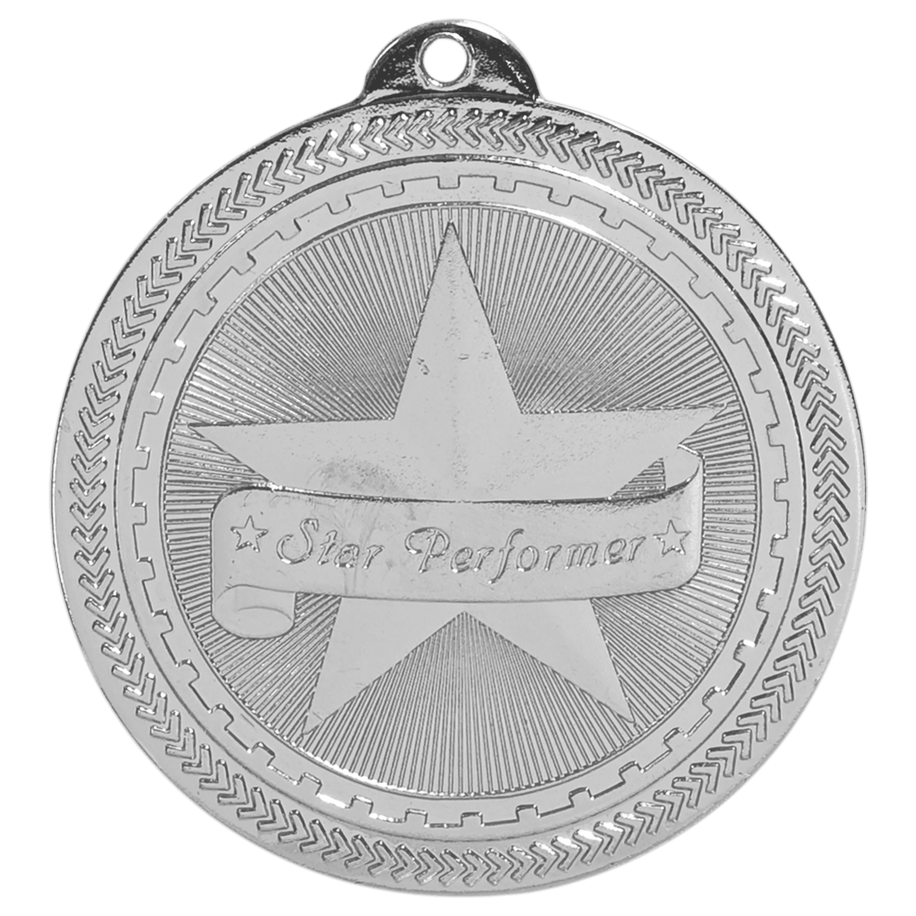 Bright Silver 2" Star Performer Laserable BriteLazer Medal