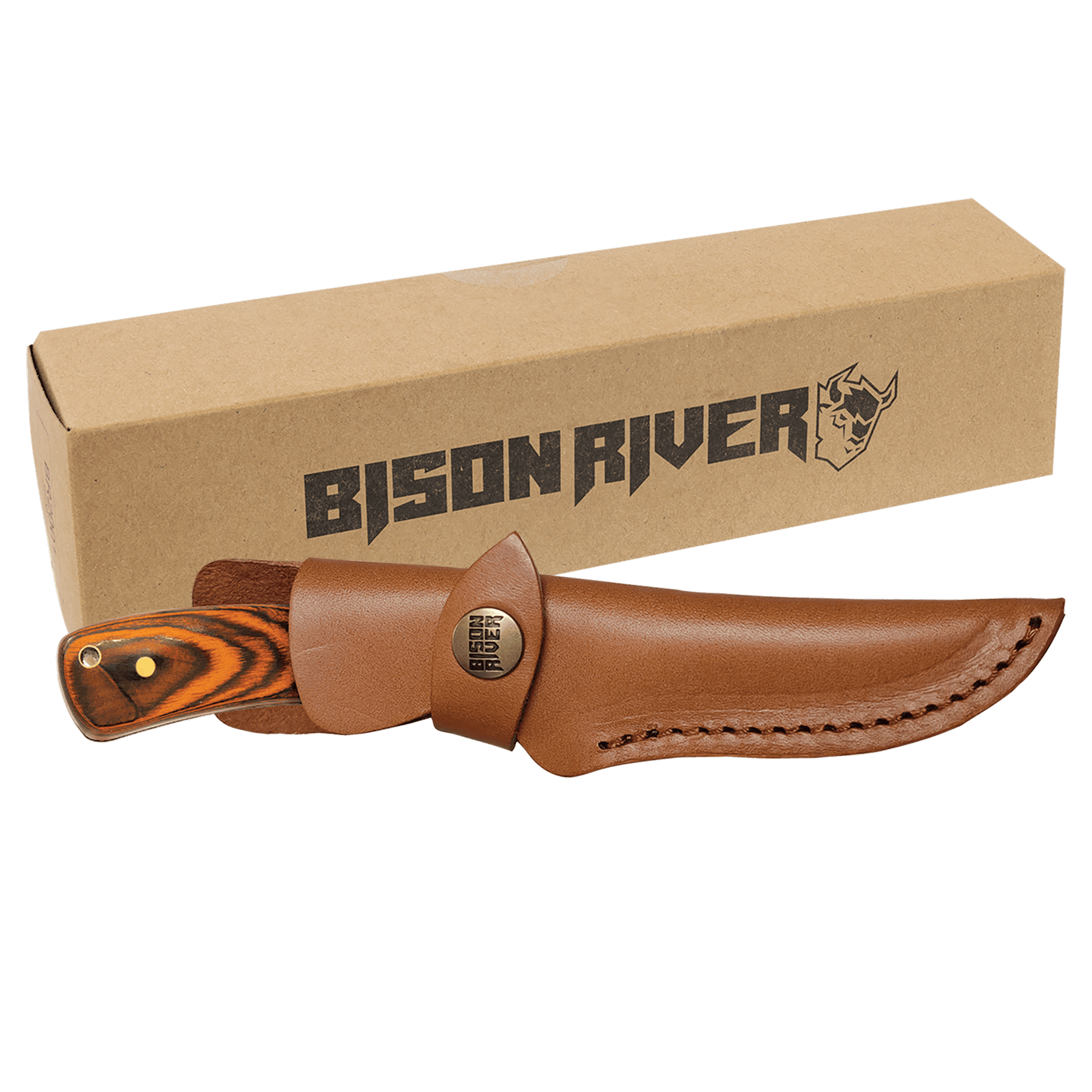 Bison River 7 3/4" Fixed Blade Wood Knife with Leather Sheath