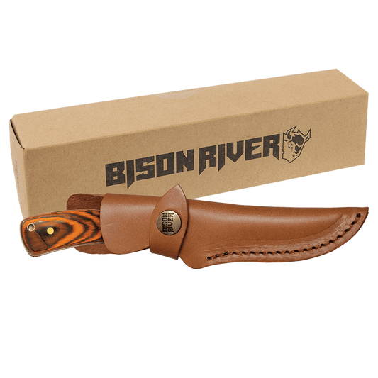 Bison River 7 3/4" Fixed Blade Wood Knife with Leather Sheath