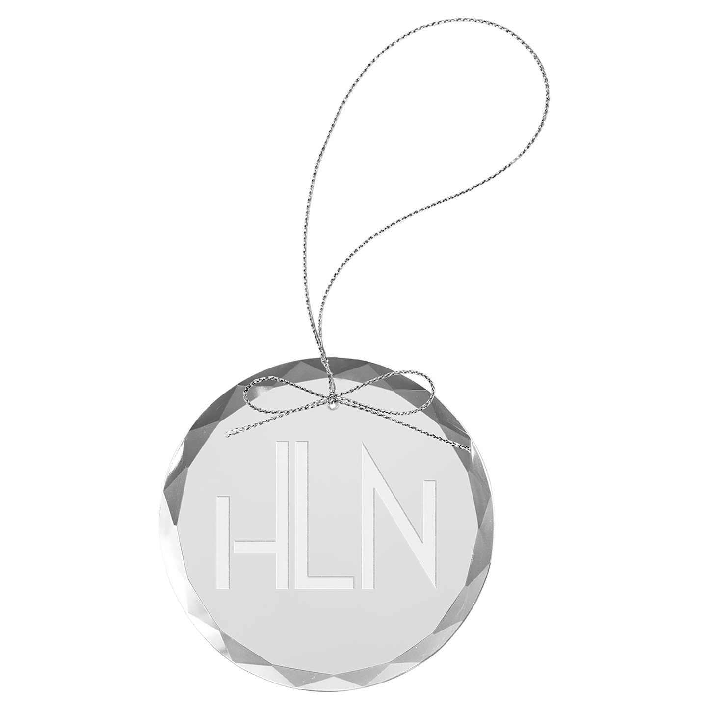 3 1/4" Clear Round Glass Ornament with Silver String