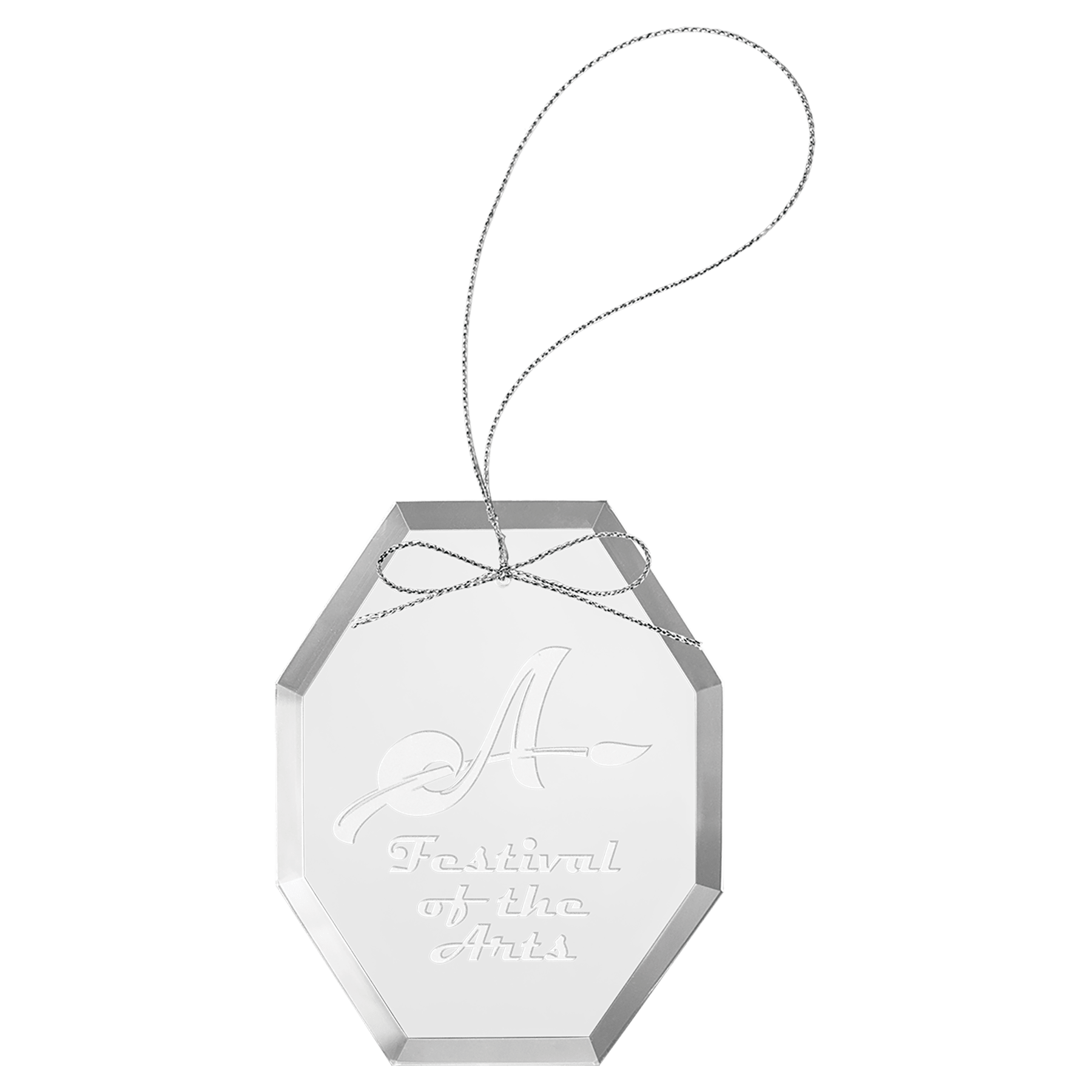 3 3/4" Clear Octagon Glass Ornament with Silver String