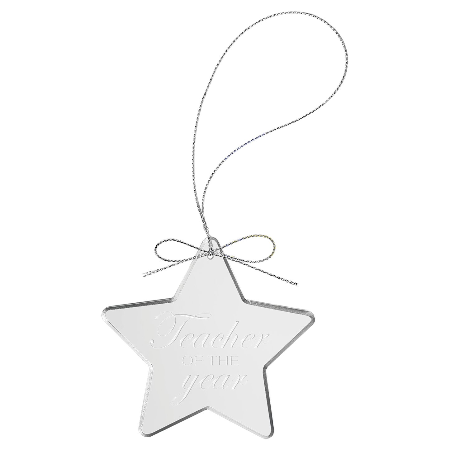 Clear Star Glass Ornament with Silver 3 1/4" String