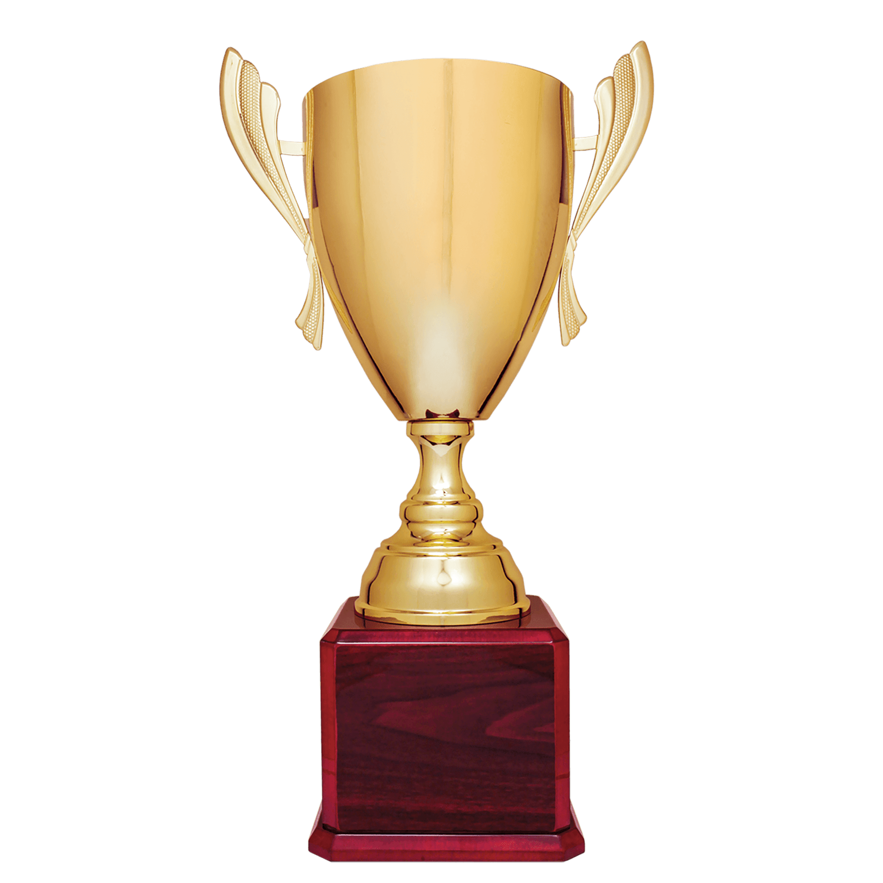 Gold Completed Metal Cup Trophy on Rosewood Royal 2 24 3/4" Piano Finish Base