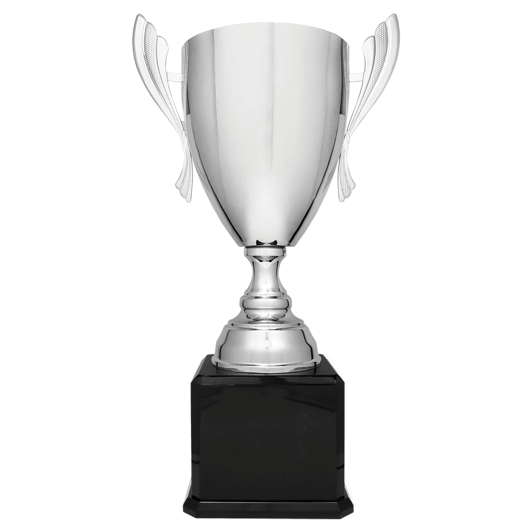 Silver Completed Metal Cup Trophy on Black Royal 2 24 3/4" Piano Finish Base
