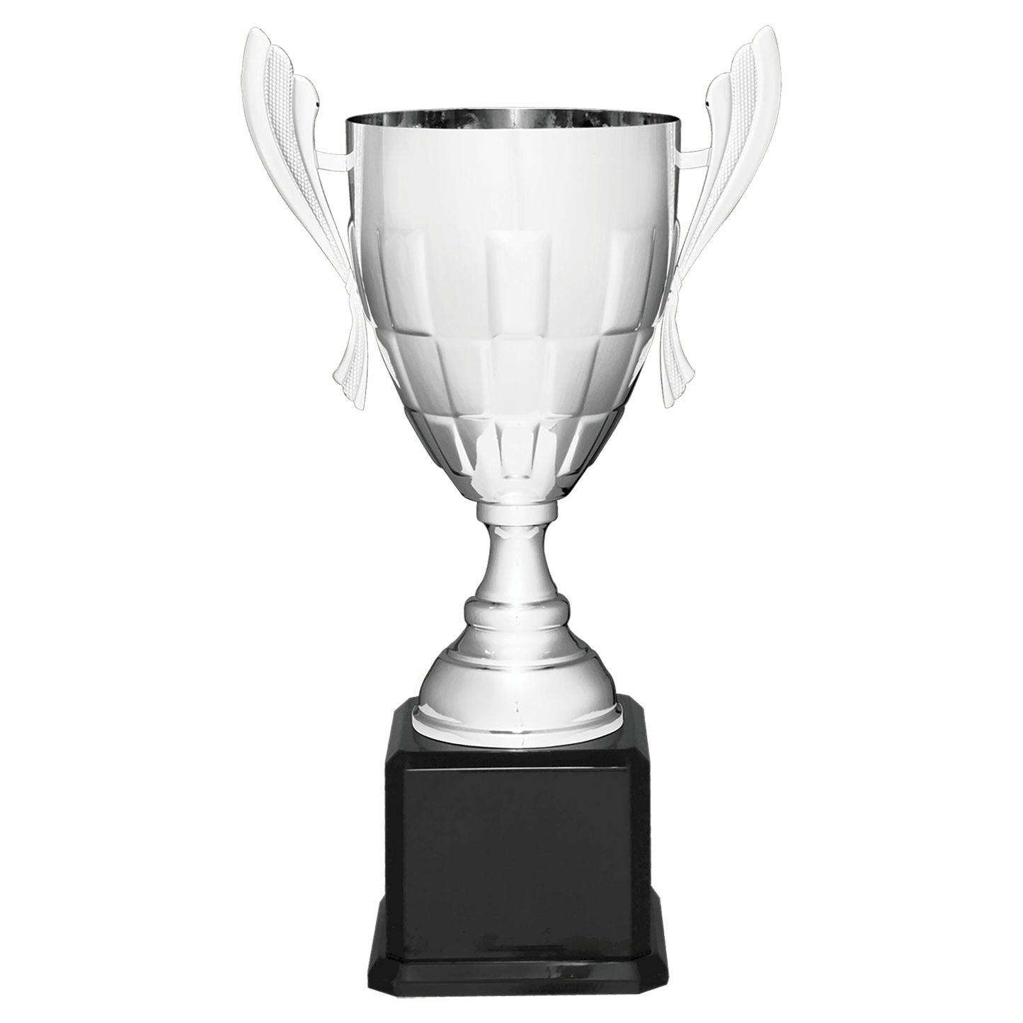 Silver Completed Metal Cup Trophy on Black Royal 22" Piano Finish Base
