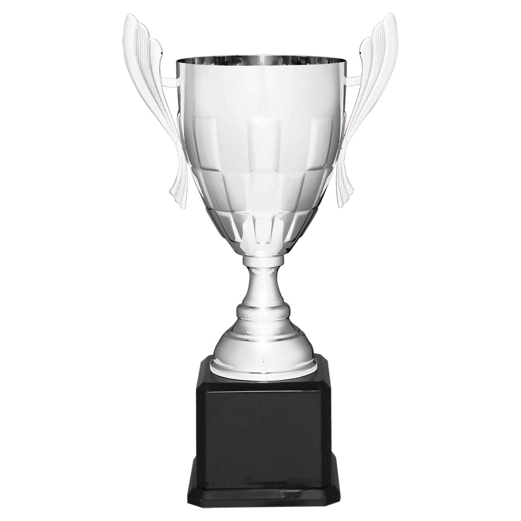 Silver Completed Metal Cup Trophy on Black Royal 22" Piano Finish Base