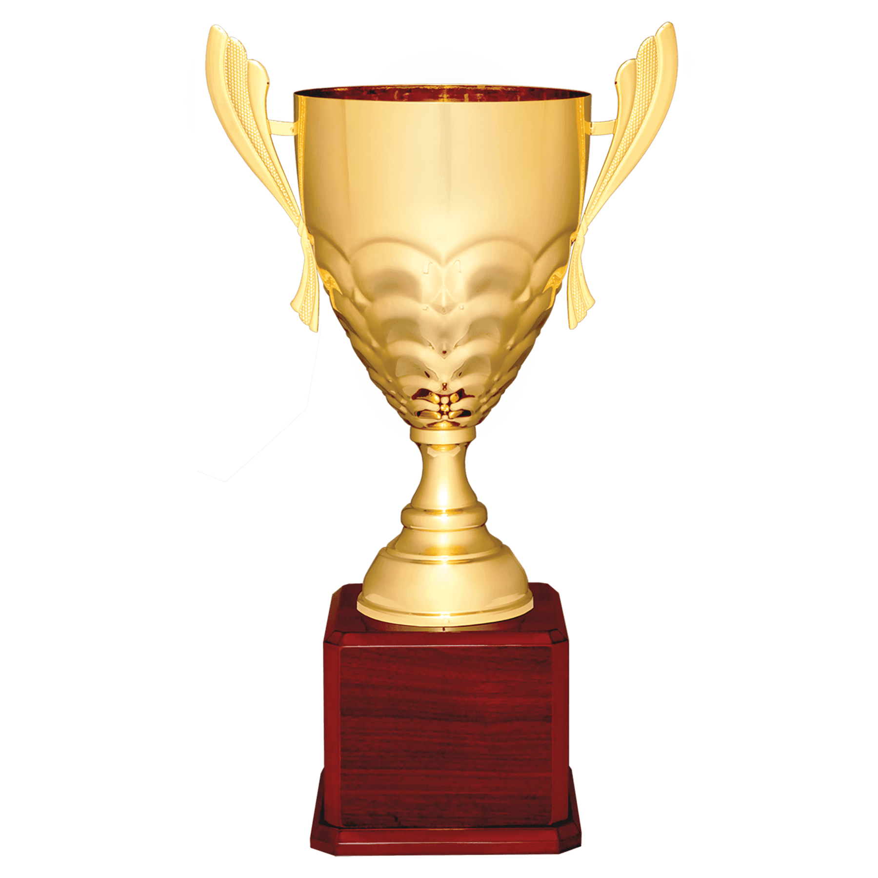 Gold Completed Metal Cup Trophy on Rosewood Royal 21" Piano Finish Base