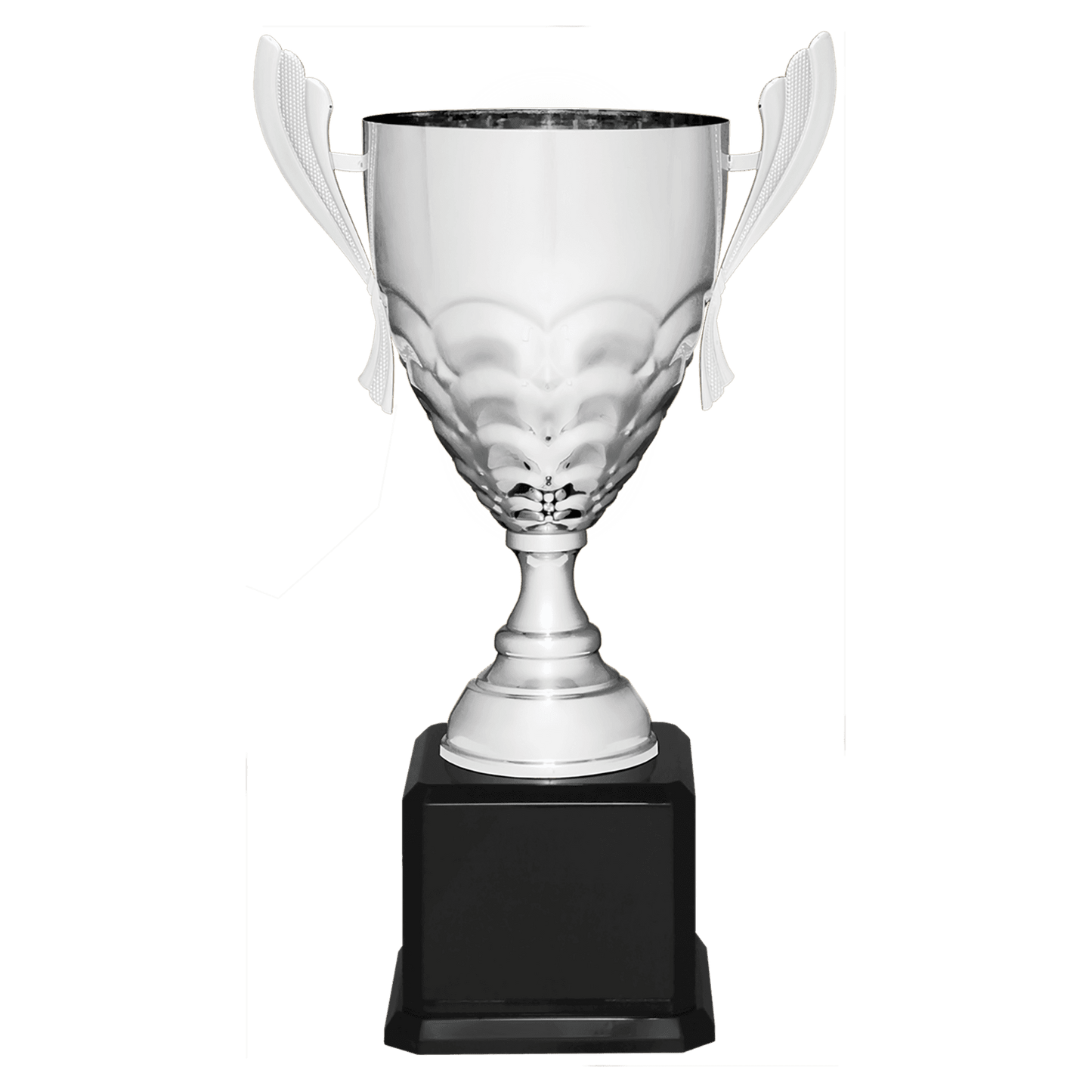Silver Completed Metal Cup Trophy on Black Royal 21" Piano Finish Base