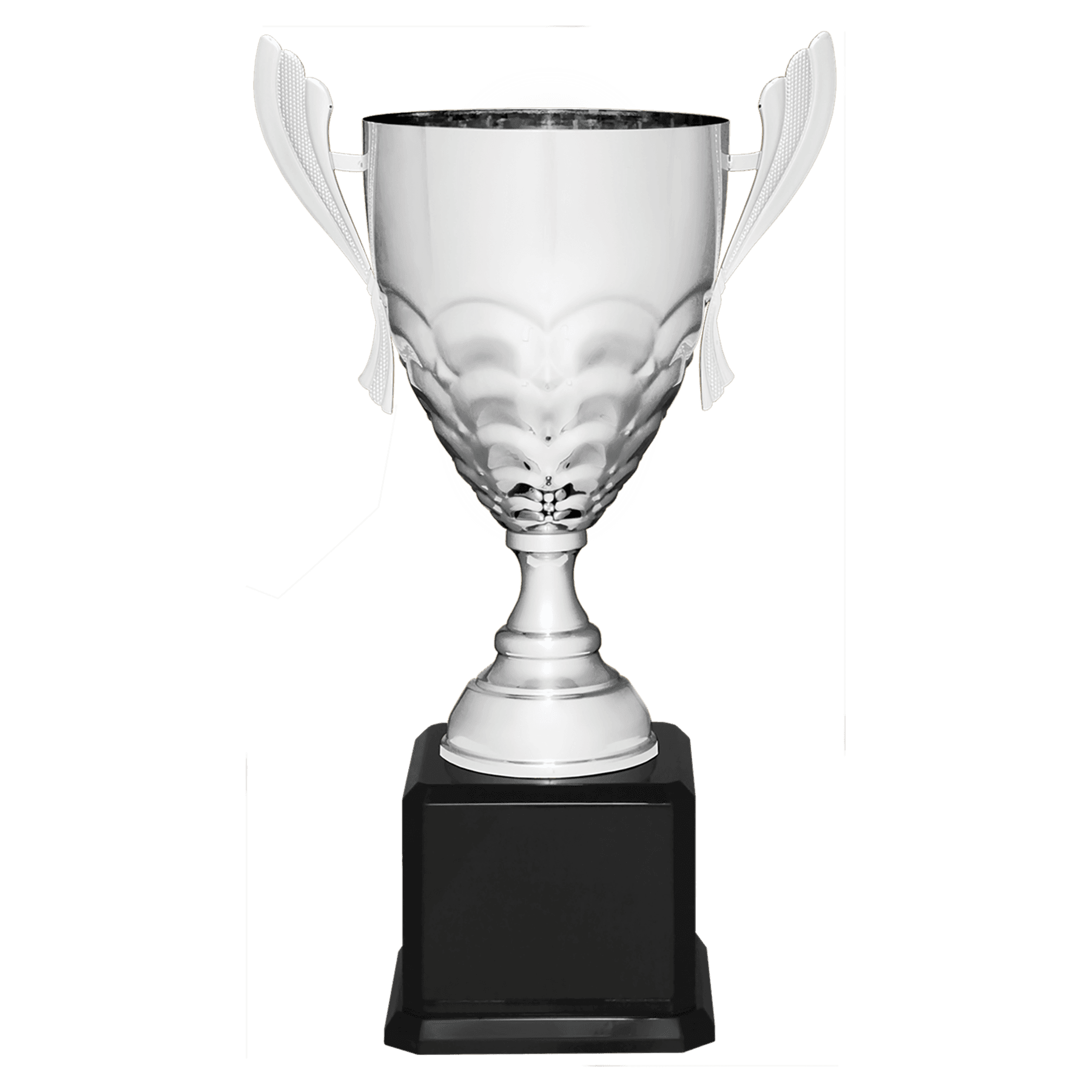 Silver Completed Metal Cup Trophy on Black Royal 21" Piano Finish Base